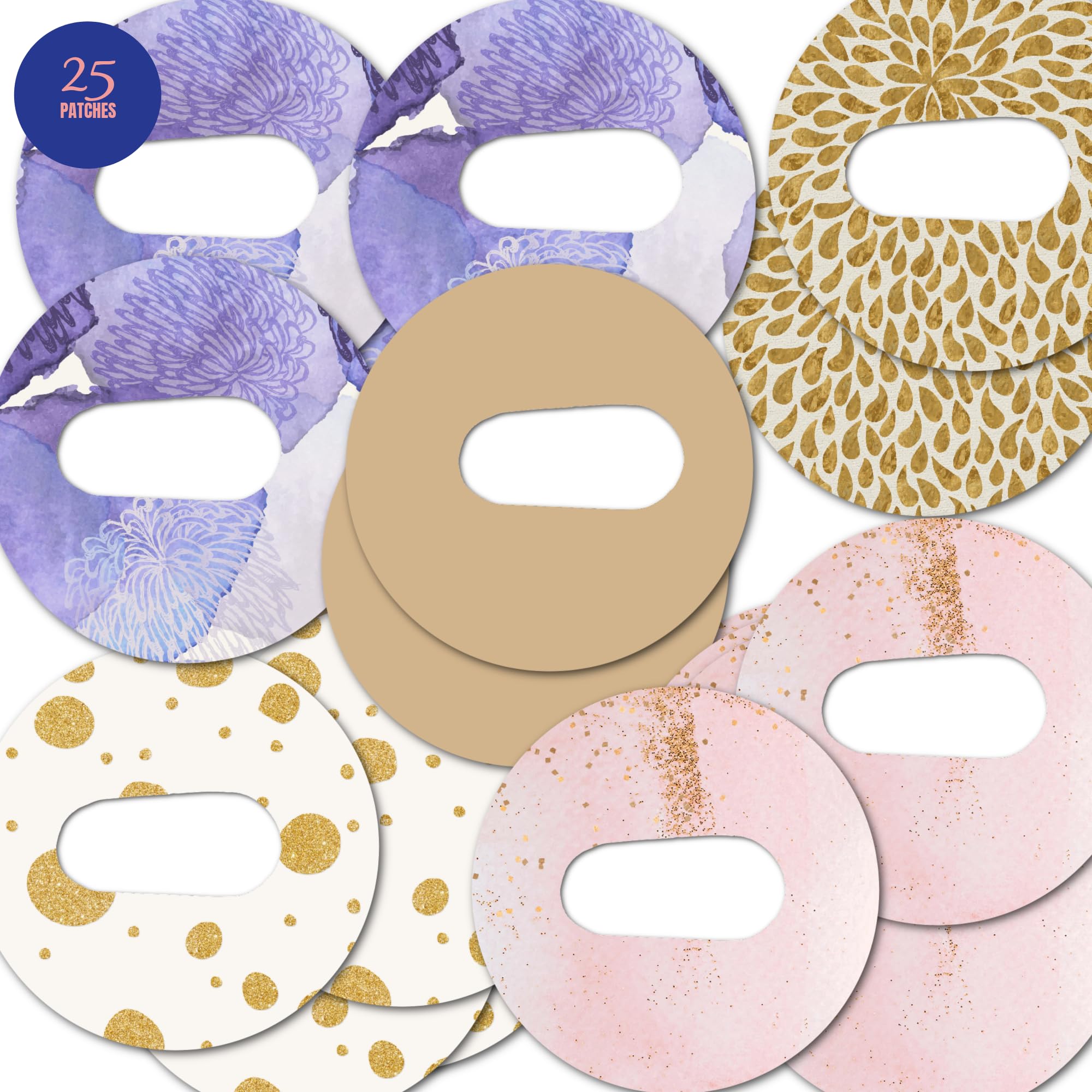 GrifGrips - Adhesive Patch - Made in The USA, Waterproof, Split Backing, CGM Tape (25 Adehsive Patches Relaxed Variety Pack) (Dexcom G6)