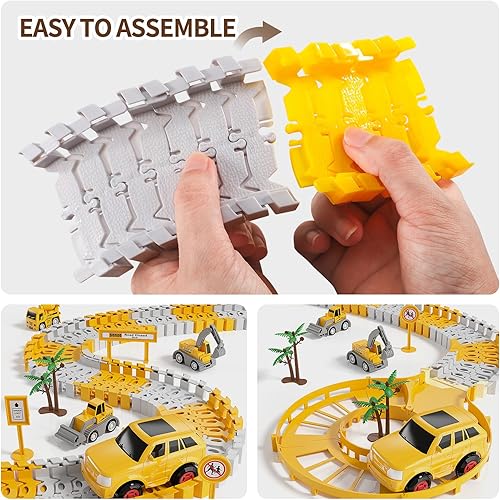 Miniatura 5 de KuKuFun Juguetes de pistas de carreras, regalos para niños de 2, 3, 4, 5 años, 302 piezas de pistas de carreras de construcción, juguetes para