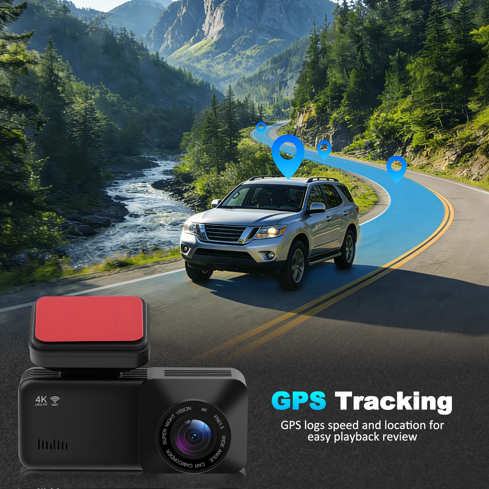 Dashcam Voiture 4K Avant Arrière 1080P, Caméra Embarquée Double Objectif | 170° Grand Angle, Vision Nocturne, Mode Parking G-Sensor, Carte SD 64Go, Installation Facile