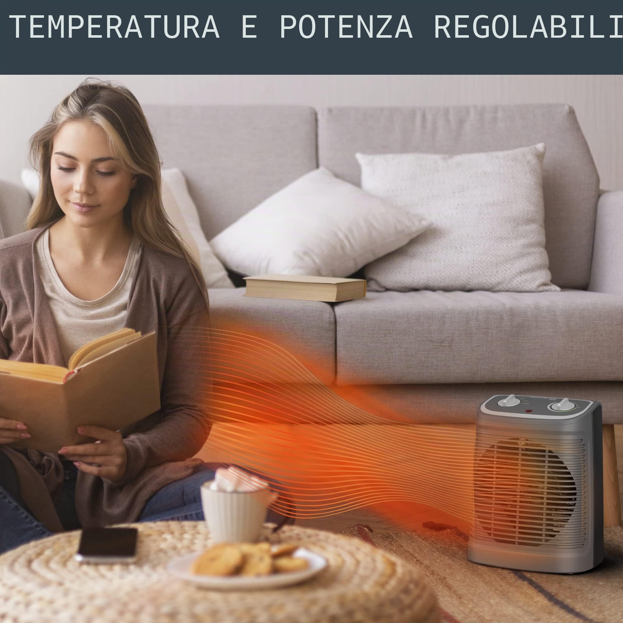 Rowenta Instant Comfort Compact, Termoventilatore, Due livelli di potenza, 2 velocità di riscaldamento, Silenzioso, Facile da trasportare, 44 dB(A), Grigio/Nero, SO2330