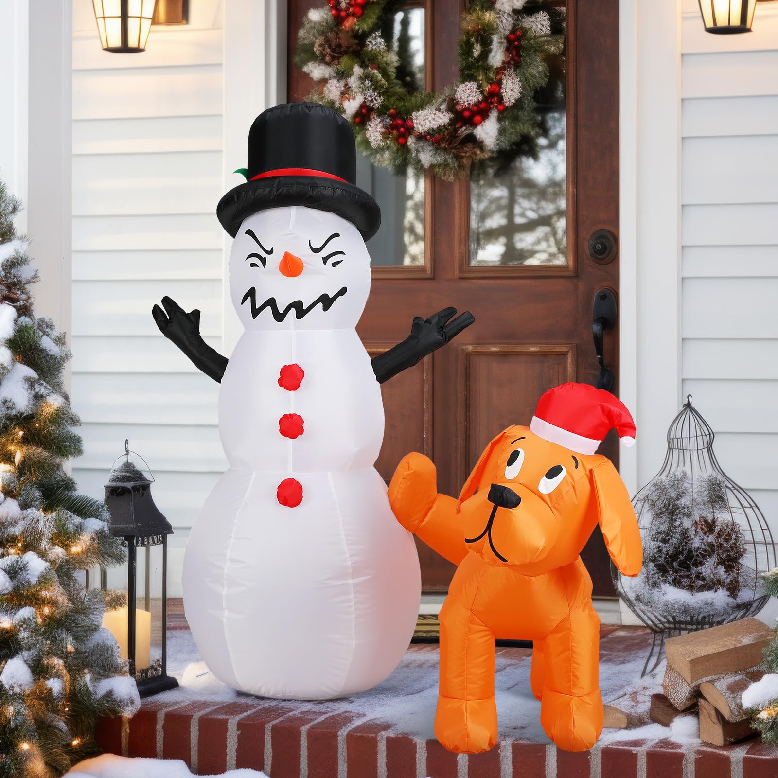 Pupazzo di neve di Natale alto 1,2 m che fa pipì con cane che fa pipì decorazioni gonfiabili per esterni, cortile, pupazzo di neve e cane, decorazione natalizia con luci a LED per feste di