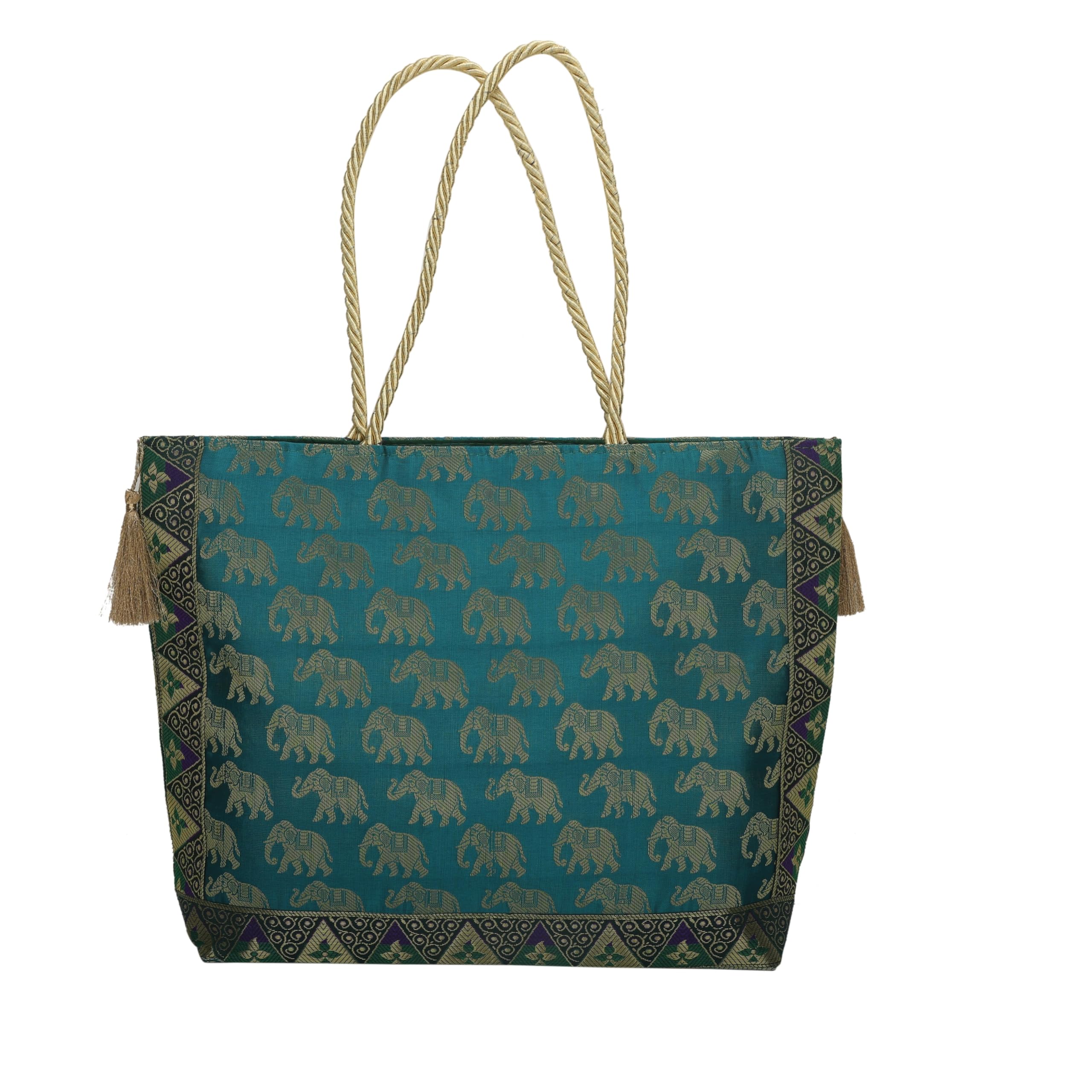 e - ezra Designer Ethnic Handmade Brocade Silk Tote Bag For Women's Shoulder Bag Shopping Bag For Girls 16 Inch-picture-52