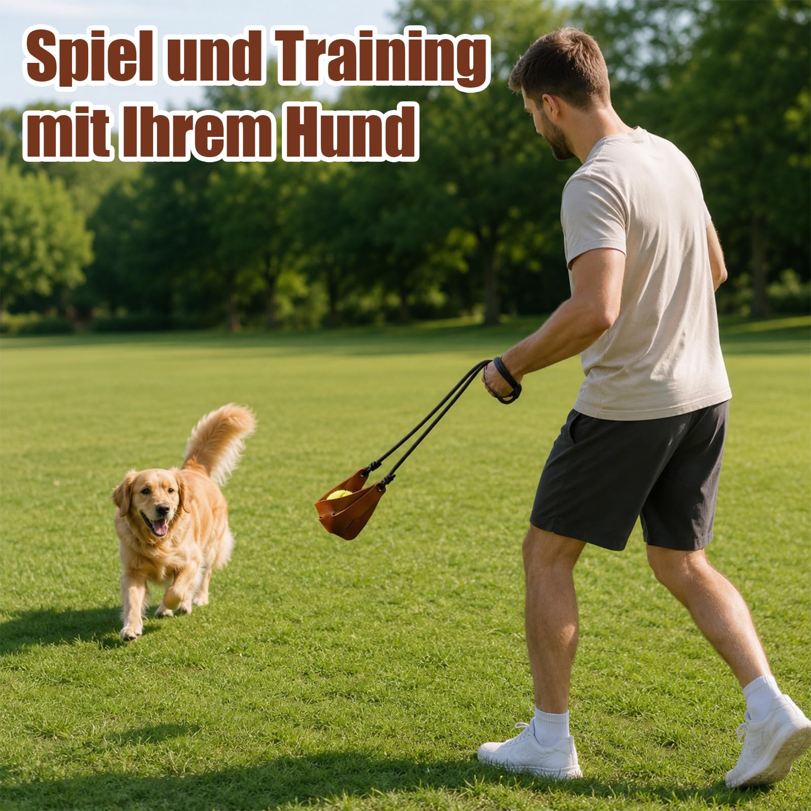 Steinschleuder Profi Schleuder, Präzise Wurftechnik für Golfball Training und Hundesport, Verstellbare Länge mit Robustem Design für Outdoor Aktivitäten