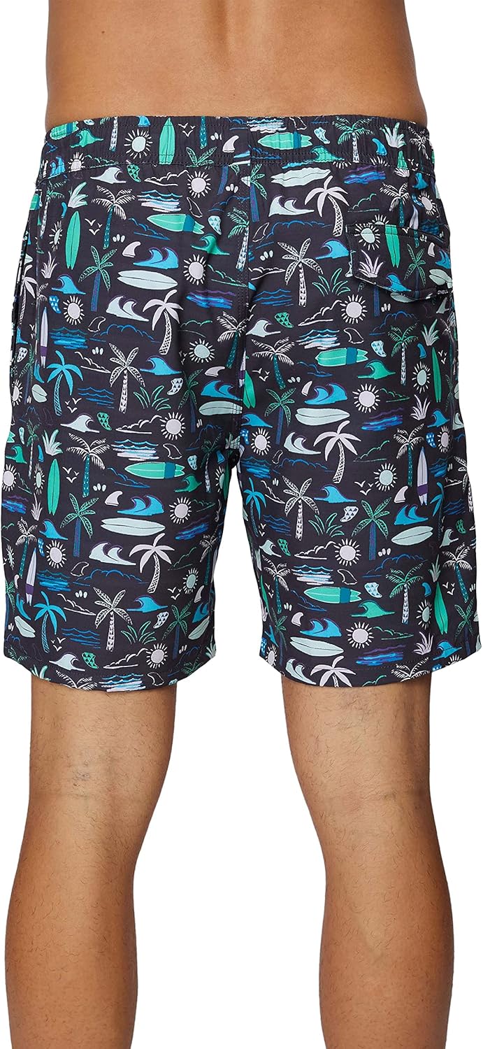 O'NEILL Men's 17 Inch Tropical Volley Boardshorts - Elastic Waist and Fixed Waist Quick Dry Swim Trunks for Men with Pockets