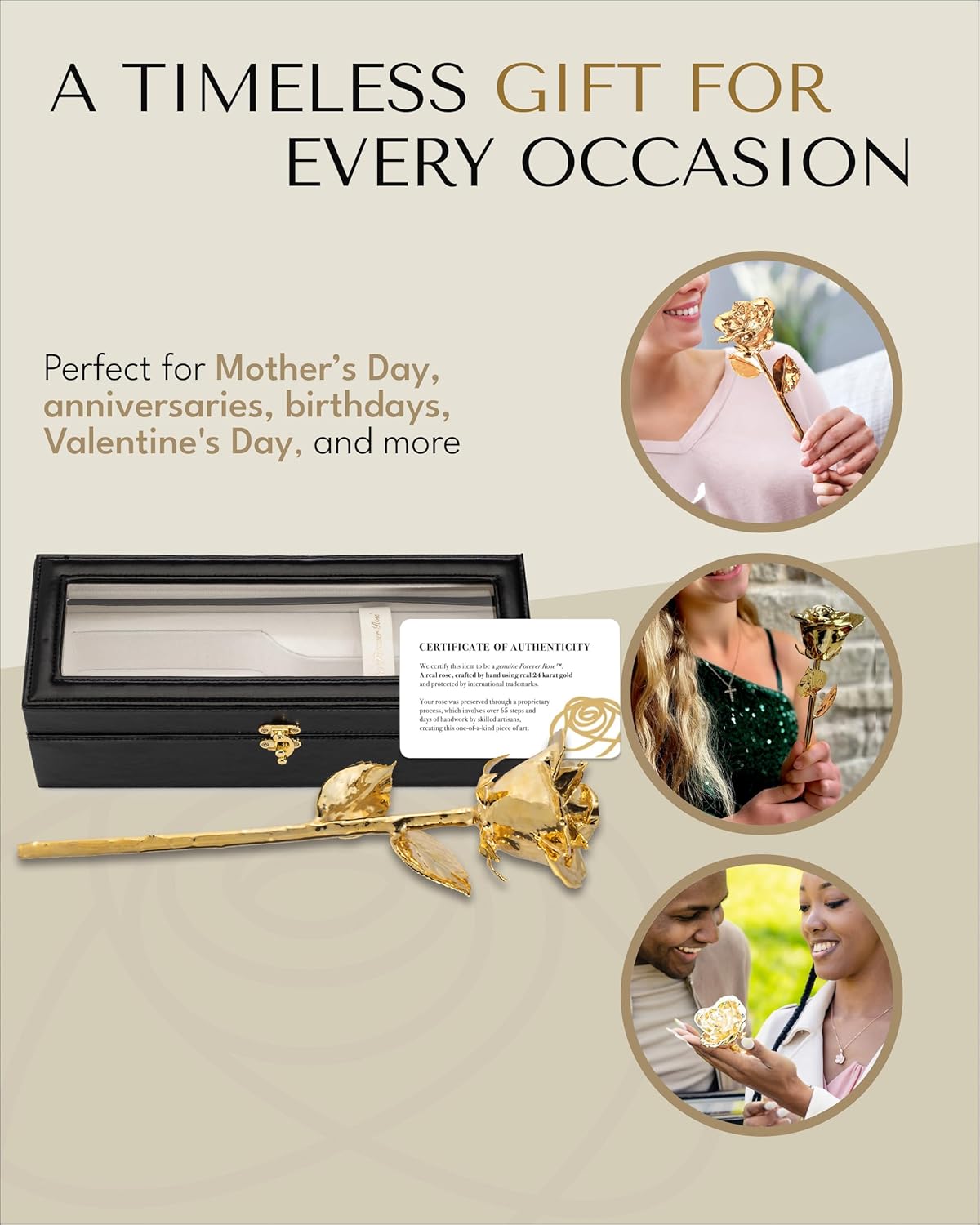 Forever Rose 24K Gold Dipped Real Rose – Handmade, Long-Lasting Preserved Flower in Leather Case – Romantic Gift for Anniversary, Valentine's Day, Mother's Day, Birthday, Wedding, Wife, Girlfriend