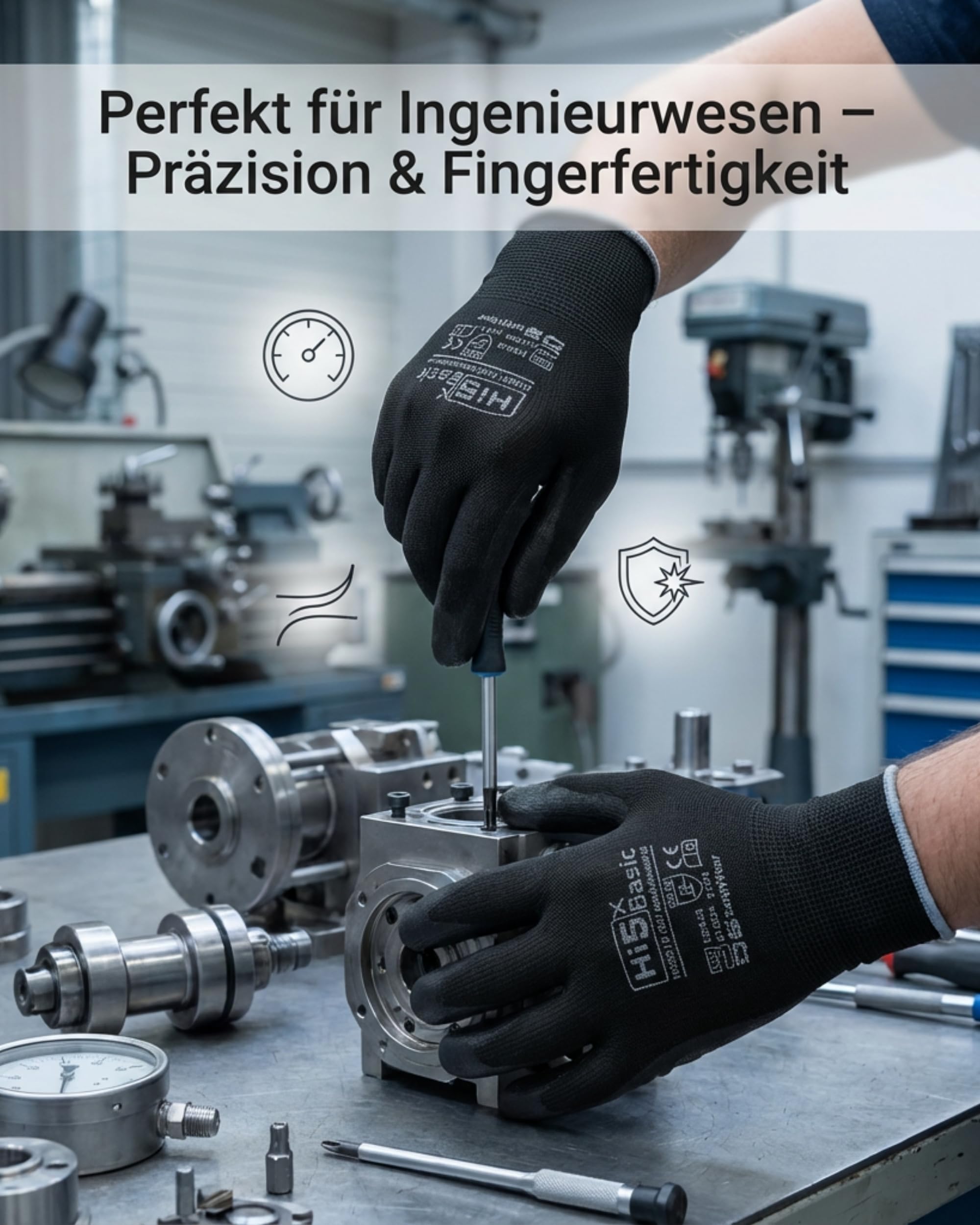 Hi5 X-Basic Arbeitshandschuhe – 13G Polyester – PU-Handflächenbeschichtung – ergonomisch & flexibel – EN 388:3131X – schwarz (S, 120, stück)