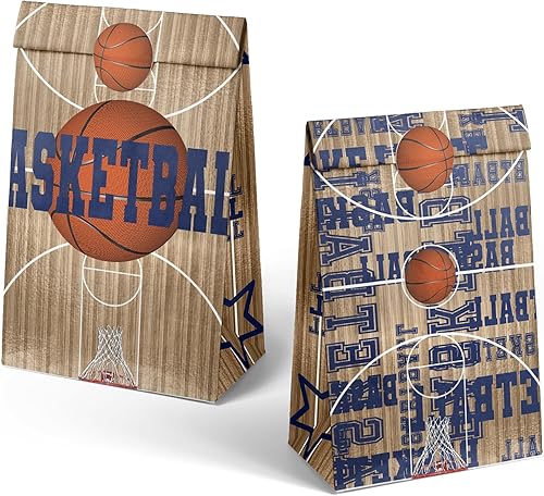 Miniatura 2 de Bolsas de regalo para fiestas de baloncesto  24 bolsas de regalo de baloncesto con 5 diseños, bolsas de papel para decoraciones y suministros de