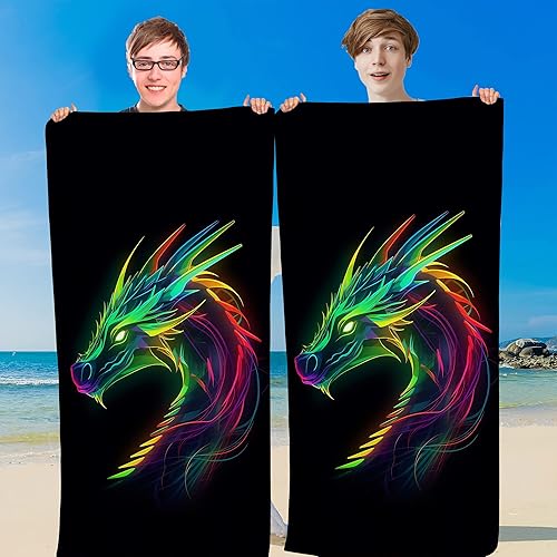 Light Dragon - Toallas de playa para adultos  Toalla de playa personalizada con nombre, toalla de playa de microfibra de gran tamaño suave dragón