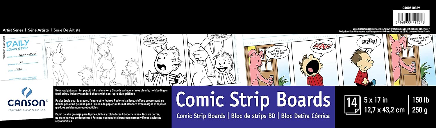 Canson Artist Series Comic Paper, Art Board, Foldover Pad, 11x17 inches, 24 Sheets (150lb/250g) - Artist Paper for Adults and Students - Colored Pencil, Marker, Ink, Pen