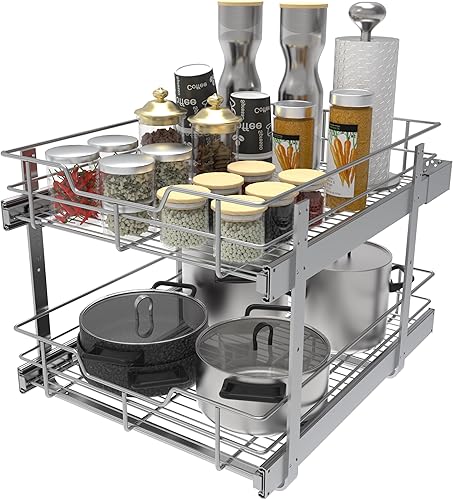 Miniatura 6 de 2 Tier Pull Out Cabinet Organizer 18" W X 22" D, Slide Out Drawers For Kitchen Cabinets, Pull Out Drawers For Cabinets Capacity Heavy Duty Caddy, 2