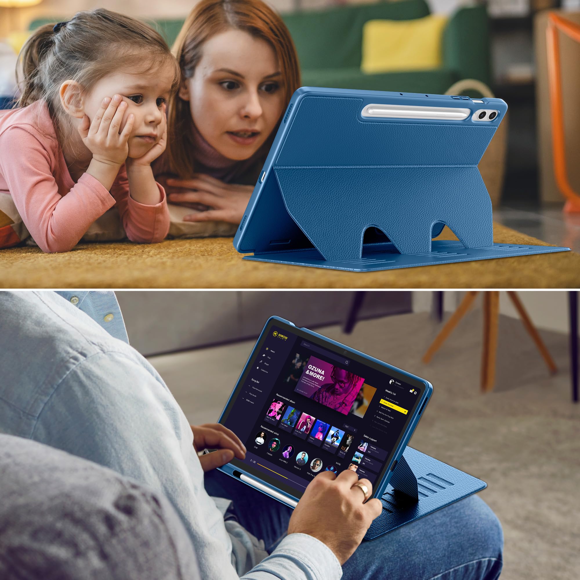 VIKESI Custodia per Samsung Galaxy Tab S10+ Plus 12,4" 2024 | Copertura con supporto multiangolare, retro morbido, portapenne, funzione automatica sleep/wake, blu navy
