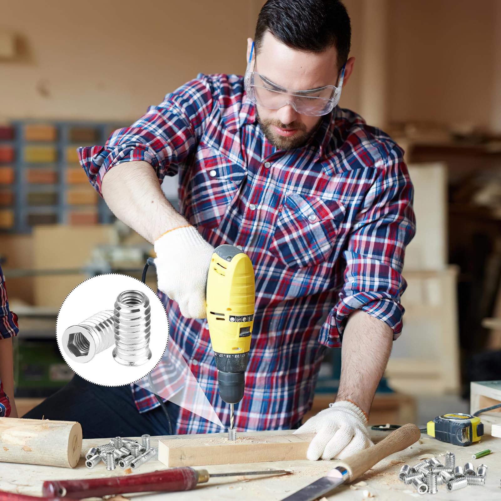 40 Pezzi Boccole Filettate per Legno M8 X 25mm, Esagono Incassato Inserto Inserti Filettati per Legno, Boccole Filettate Per Metallo In Acciaio Zincato Lega Di Zinco, Rivetti Filettati M8