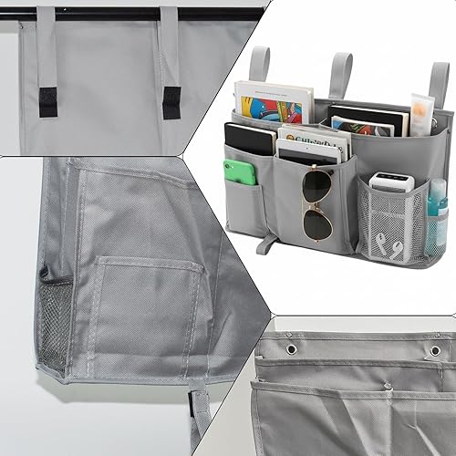 Miniatura 8 de Organizador de mesita de noche, organizador de litera duradero, bolsa de almacenamiento colgante con múltiples bolsillos para dormitorio