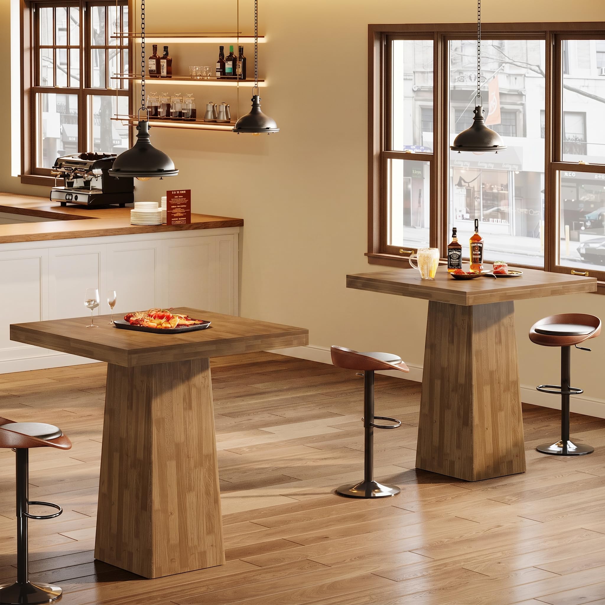 Tribesigns 39.4" H Square Bar Table, Industrial High Top Pub Cocktail Table, Wooden Home Bar Unit for Bistro, Kitchen, Dining Room, Coffee, Small Space (Table Only)