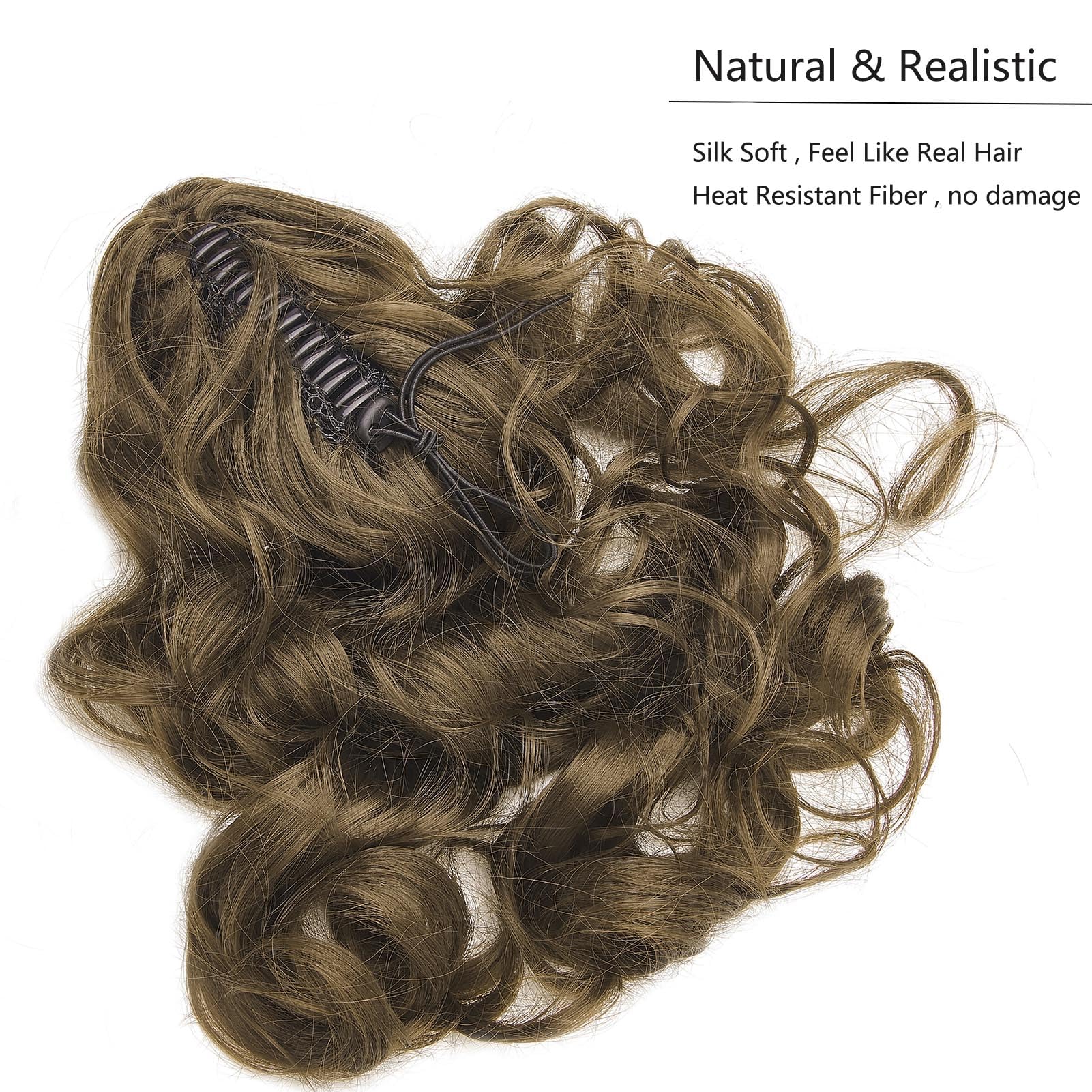 Cybelleza Ponytail Extension Curly Wavy Claw Jaw Pony Tail 18" One Piece Clip in Hair Extensions Ponytail Hairpiece Synthetic Long Natural for Women Chestnut - Image 3