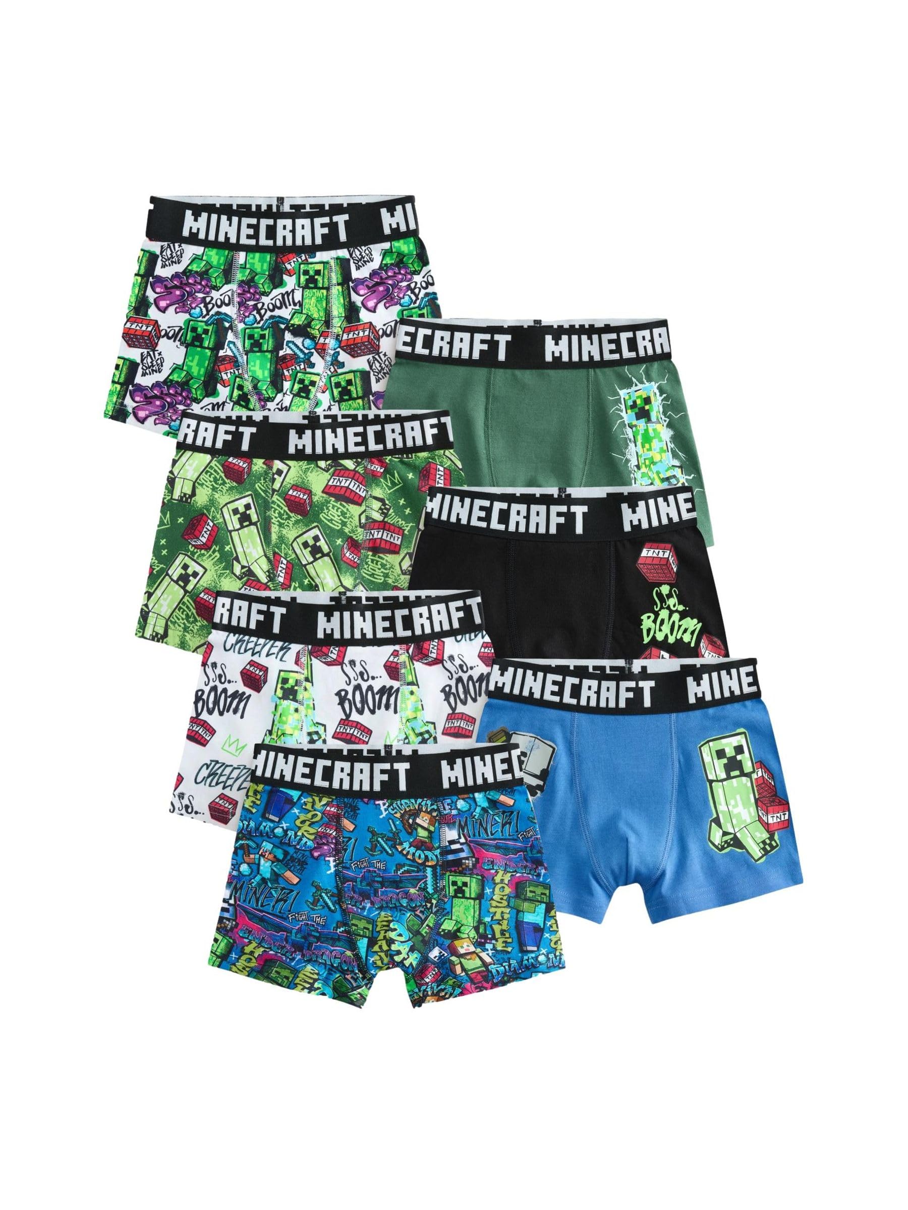 NEXT Ragazzo Confezione da 7 Boxer di Minecraft | Bambino, Standard, Mid Rise
