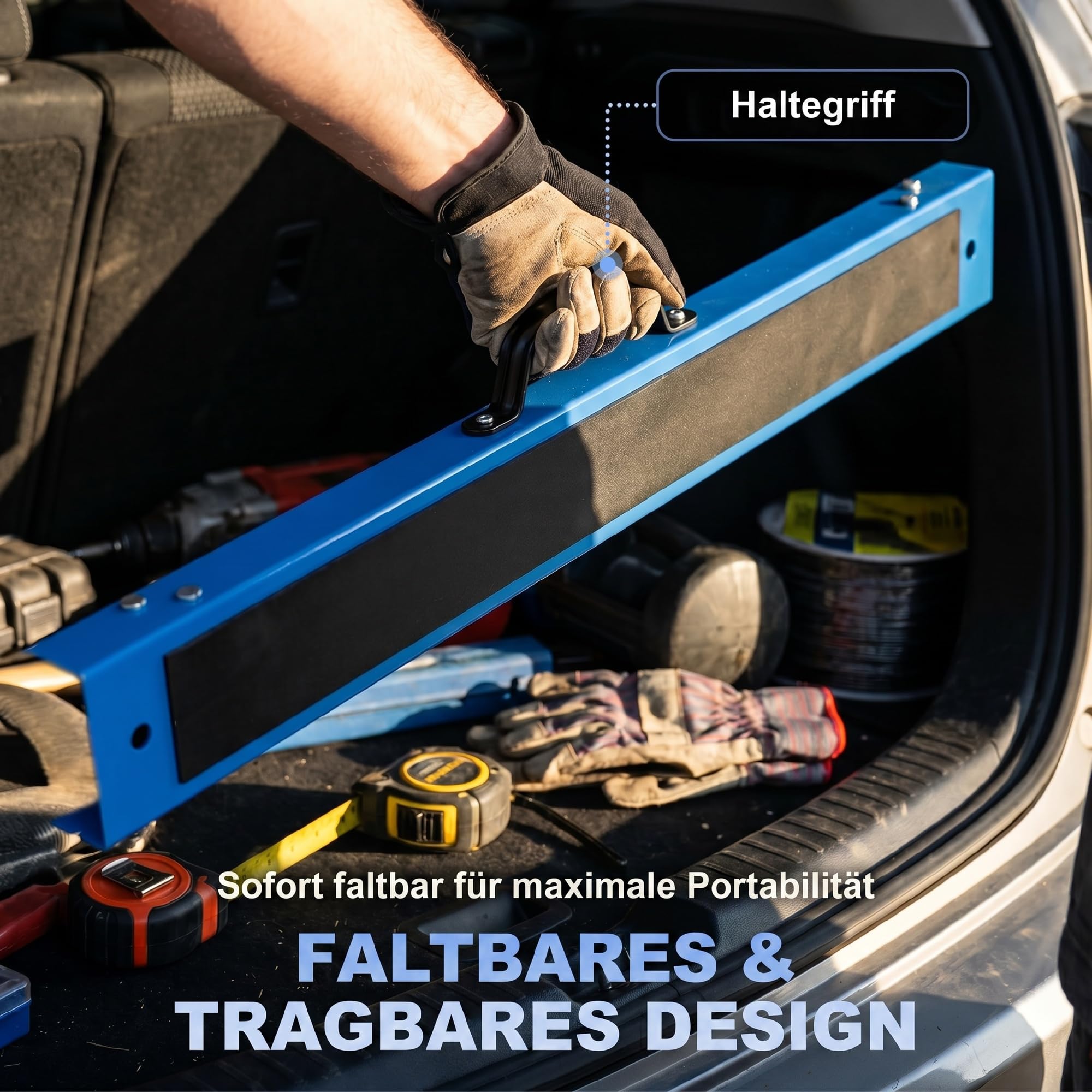 HOMCOM Arbeitsbock 2er Set Klappbock Sägebock Gerüstbock aus Metall Unterstellbock mit rutschfester Oberfläche, Griff Stützbock bis 350 kg Belastbar Blau