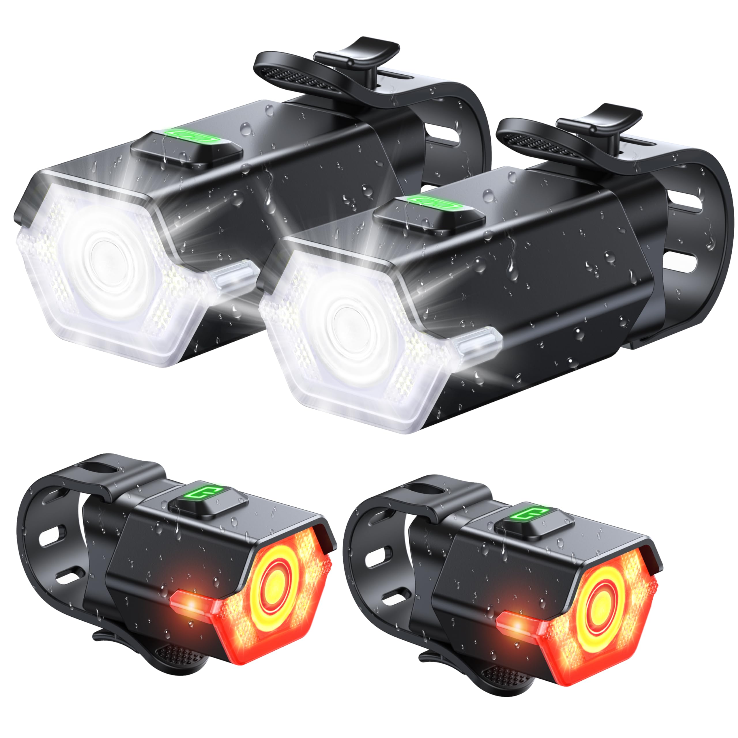 CIRYCASE Bike Lights Front and Back, 3+6 Modes Bicycle Lights with Side Warning Light, Rechargeable & IP65 Waterproof Cycle Light, CyclingLights Headlight and Rear for Road Riding, Easy to Install