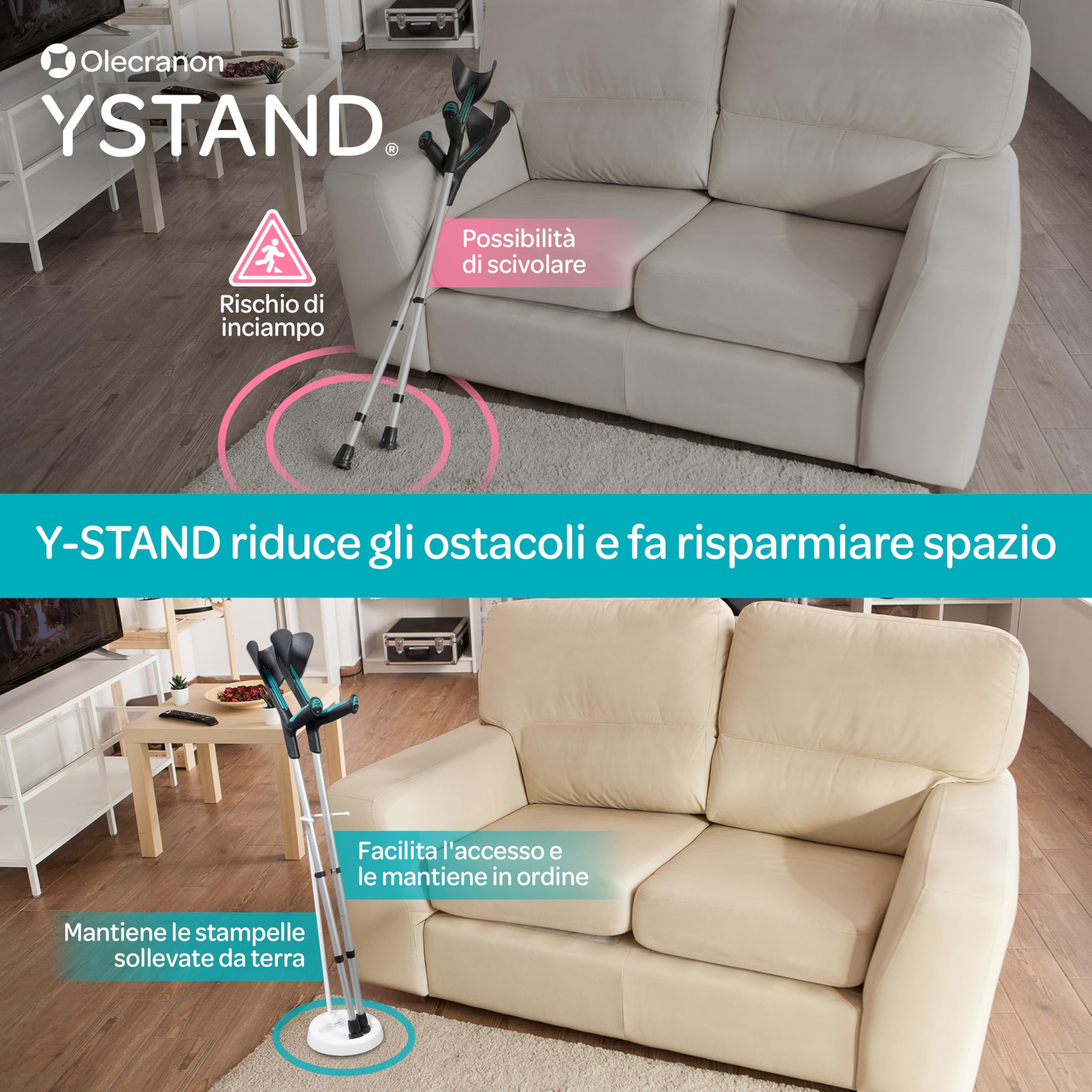 Supporto per Stampella da Avambraccio da 62 cm | Per casa, ufficio o viaggio, ausilio alla mobilità a portata di mano, custodia compatta, accessorio pratico