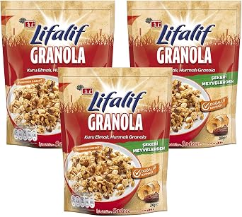 Eti Lifalif Granola, Kuru Elmal  ve Hurmal , Lif Kayna , 200 gr, 3l  Paket