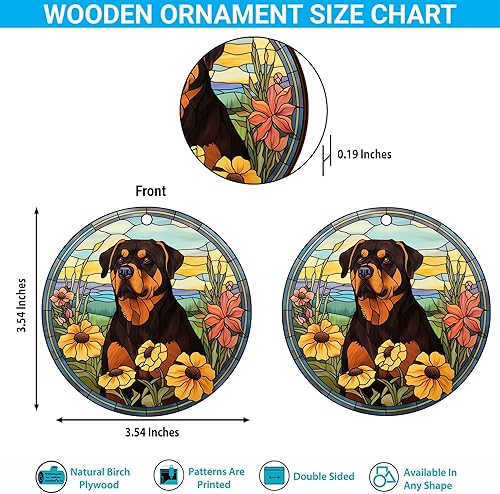 Miniatura 10 de V VIBEPY Rottweiler impreso, plano 2D, adornos de Navidad de Rottweiler, adornos para perros, 2 lados de 3.5 pulgadas, adorno de madera de 3.5
