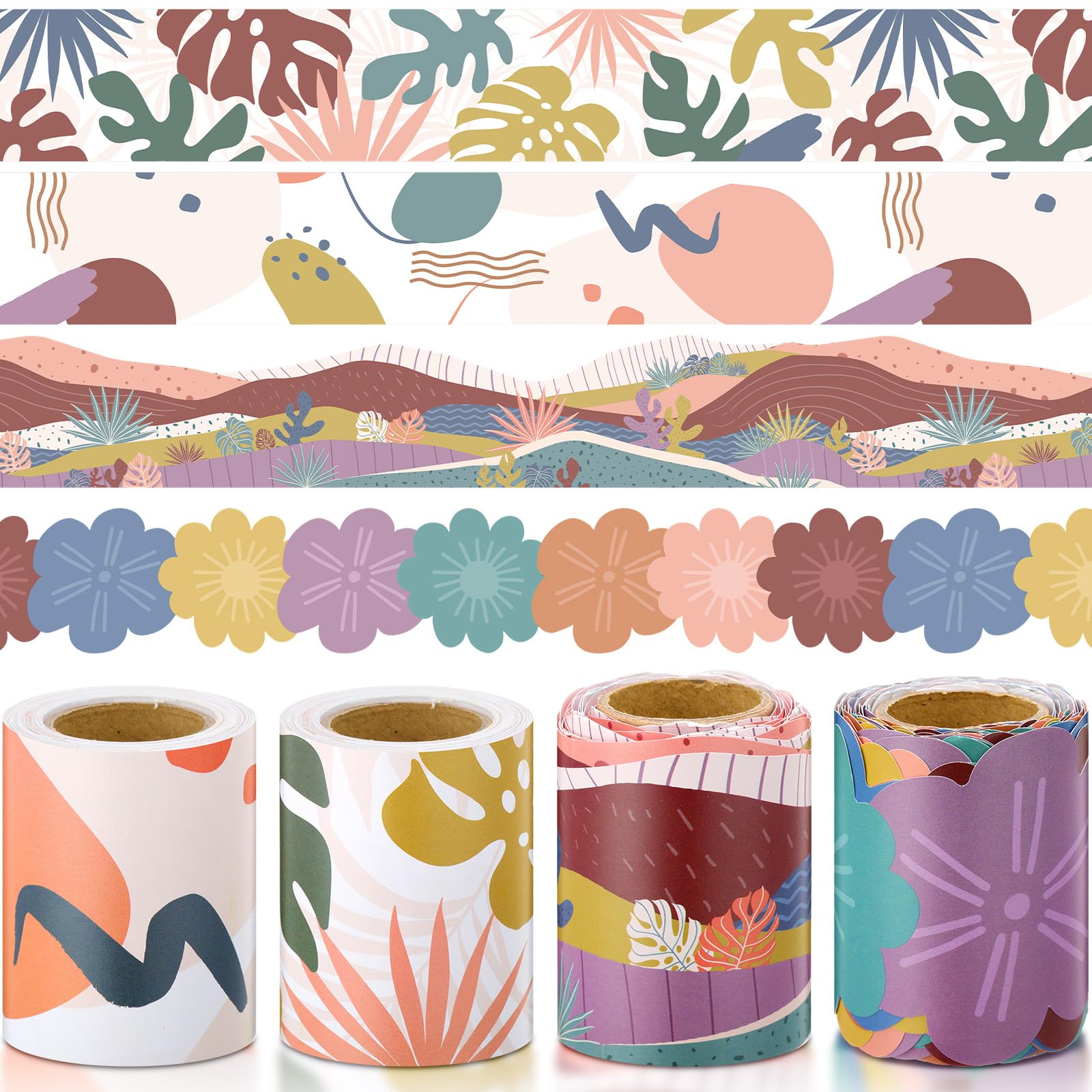 Yexiya 4 Rolls 131 ft Wonderfully Wild Bulletin Board Borders Boho Bulletin Board Decorations Wonderfully Wild Classroom Decor for Chalkboard Door Windows Back to School Supplies (Wonderful Style)