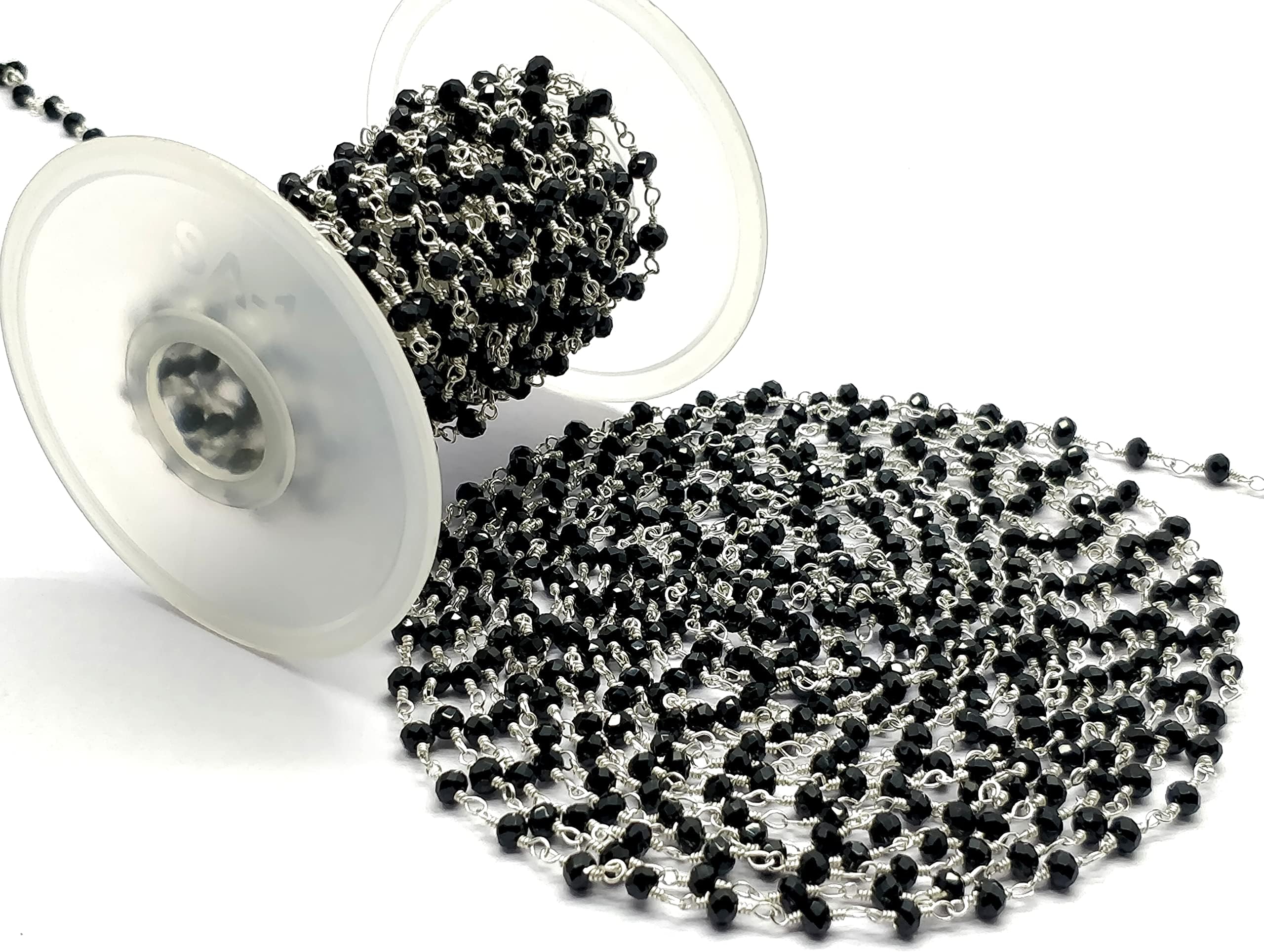 ZOYLABlack Onyx Rosary Chain 36 Inch Rondelle Faceted 3mm 925 Sterling Silver Plated 3 Feet Beads Rosary Chains Bulk for DIY Necklace Bracelet Choker Jewelry Making DIY Crafting Accessories RoChain-32