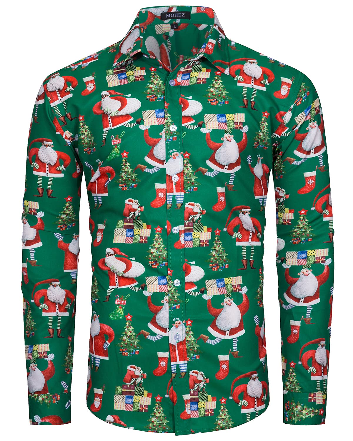 MOHEZ Funky Mens Ugly Christmas Shirt Long Sleeve Santa Claus Funny Button Down Shirt for Holiday Party