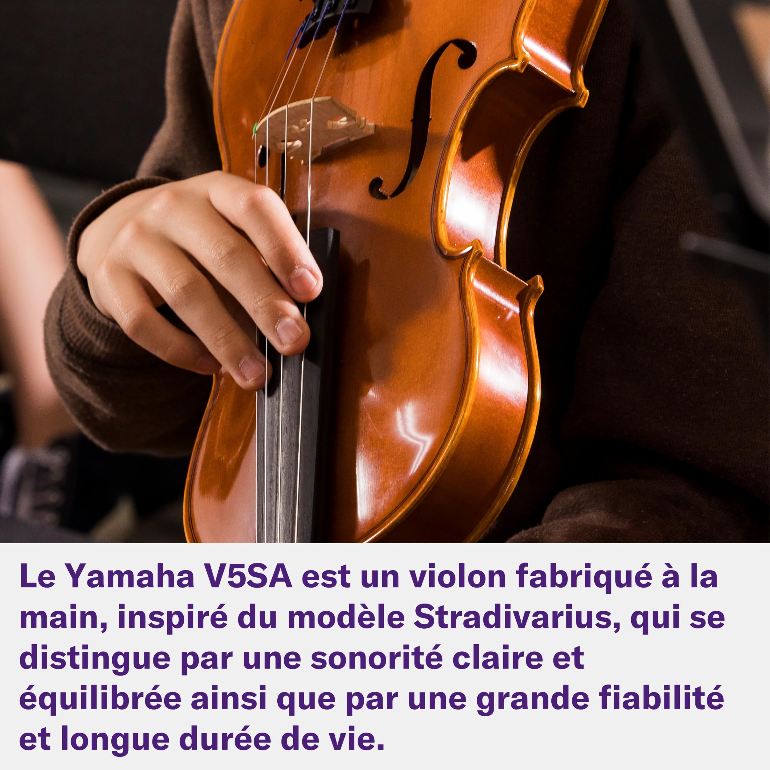 YAMAHA V5SA44 Set Violon Acoustique – Taille 4/4, Violon D'Étude Monté à la Main, Table Épicéa, Fond Érable, Touche, Cordier 4 Tendeurs Ébène, En Étui avec Archet et Colophane – Marron