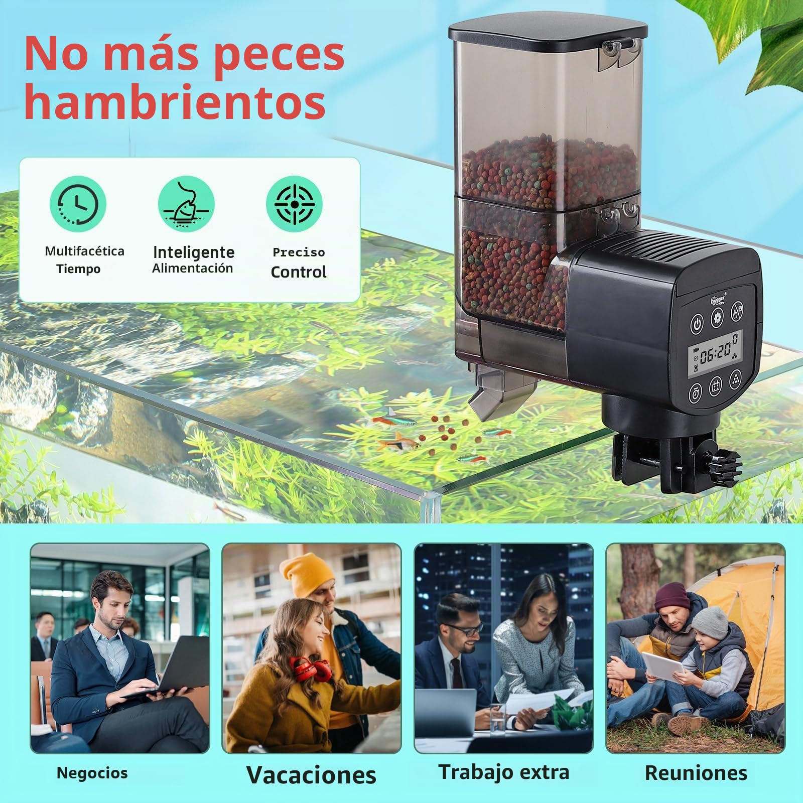 Hygger Alimentador Automatico Acuario, 350ml Auto Feeder Fish con LCD Display Controller for Weekend Holiday(Battery Not Included)