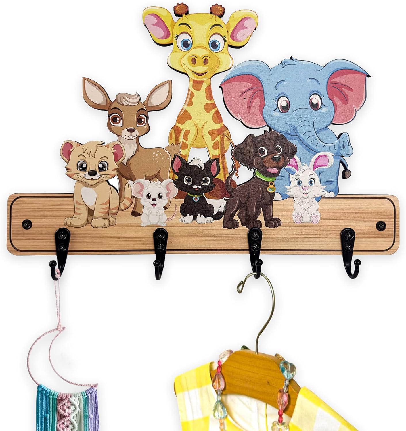 Wooden Decorative Cute Animals Children's Colorful Wall Hanging Coat Rack Hooks Kids Room Clothes Hanger