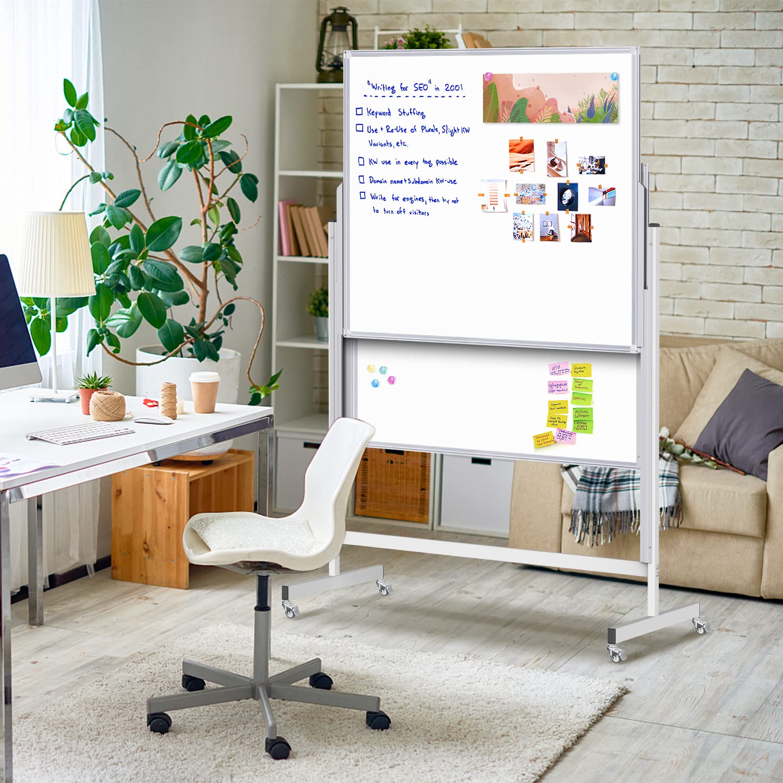 Dry Erase Whiteboard Height Adjustable, 32x62 inches Easel Stand White Board on Wheels Mobile Double-Side Magnetic Rolling White Board Sliding Whiteboard for Home Office Classroom
