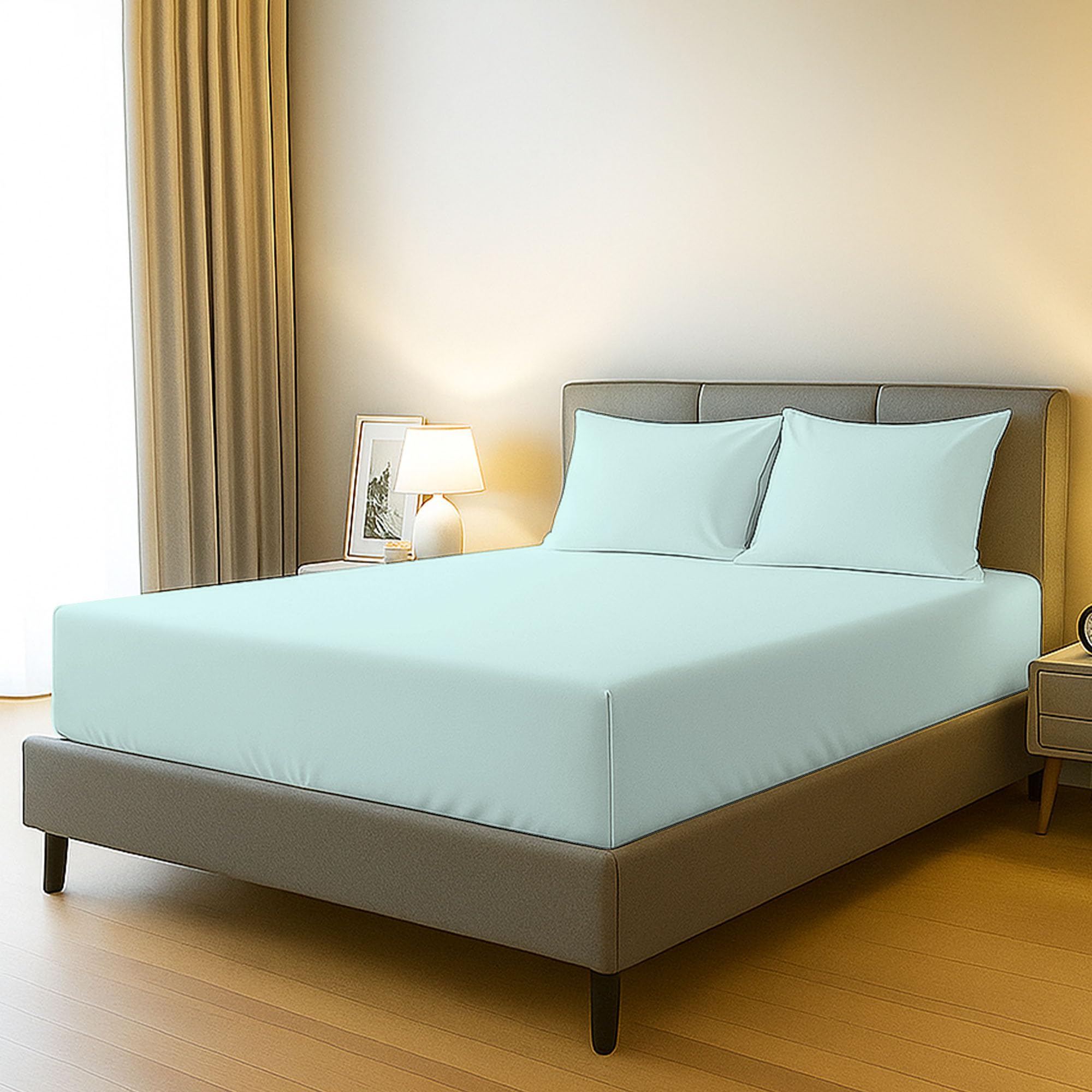 Bloombedding Duck Egg 100% Egyptian Cotton 400Tc 3Pc Small Double Fitted Sheet Set, 40Cm Deep Pocket