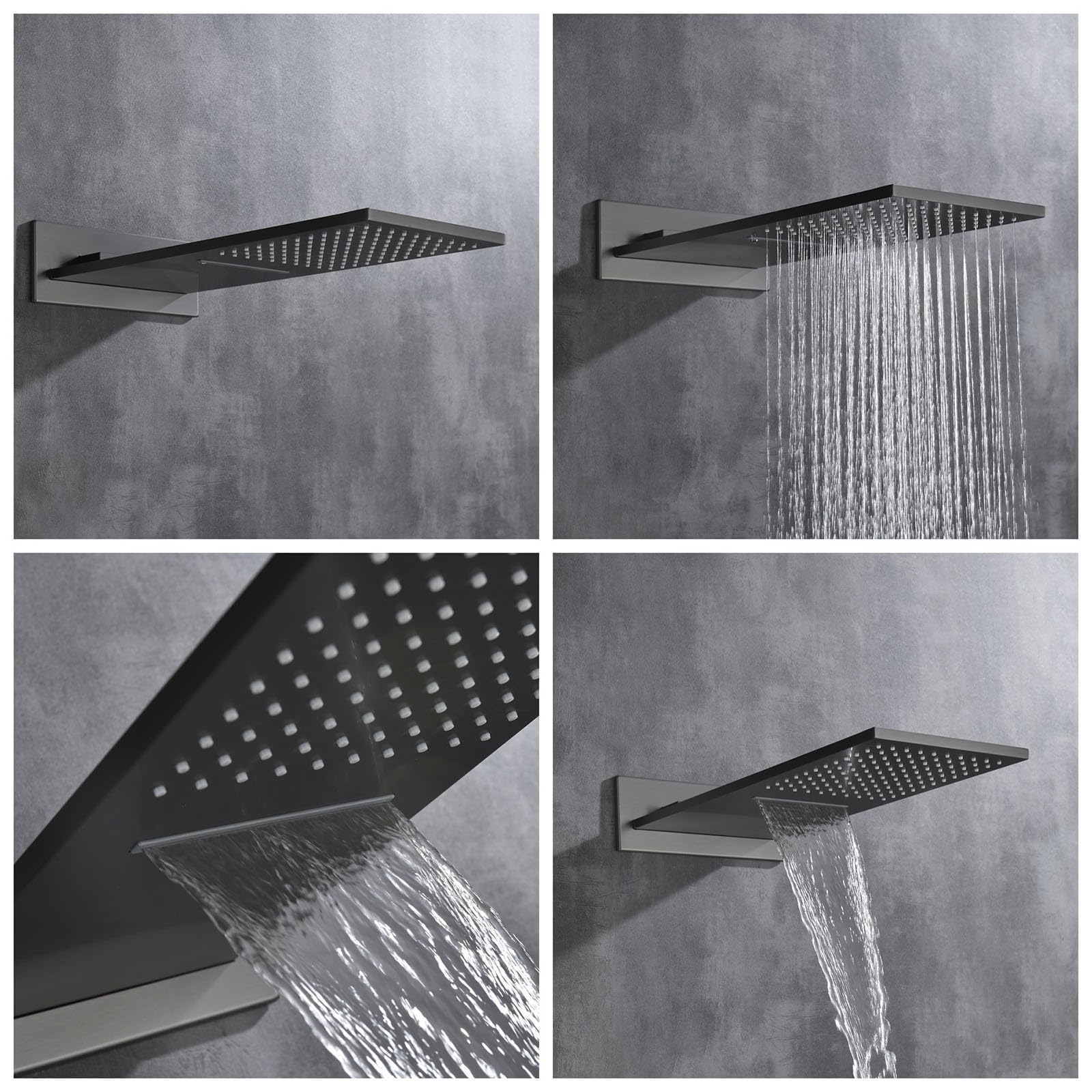 XJTNLB Columna Ducha de Pared Empotrado Negro Cascada Ducha Efecto Lluvia, Duchas de Baño Empotradas con Teclas de Piano
