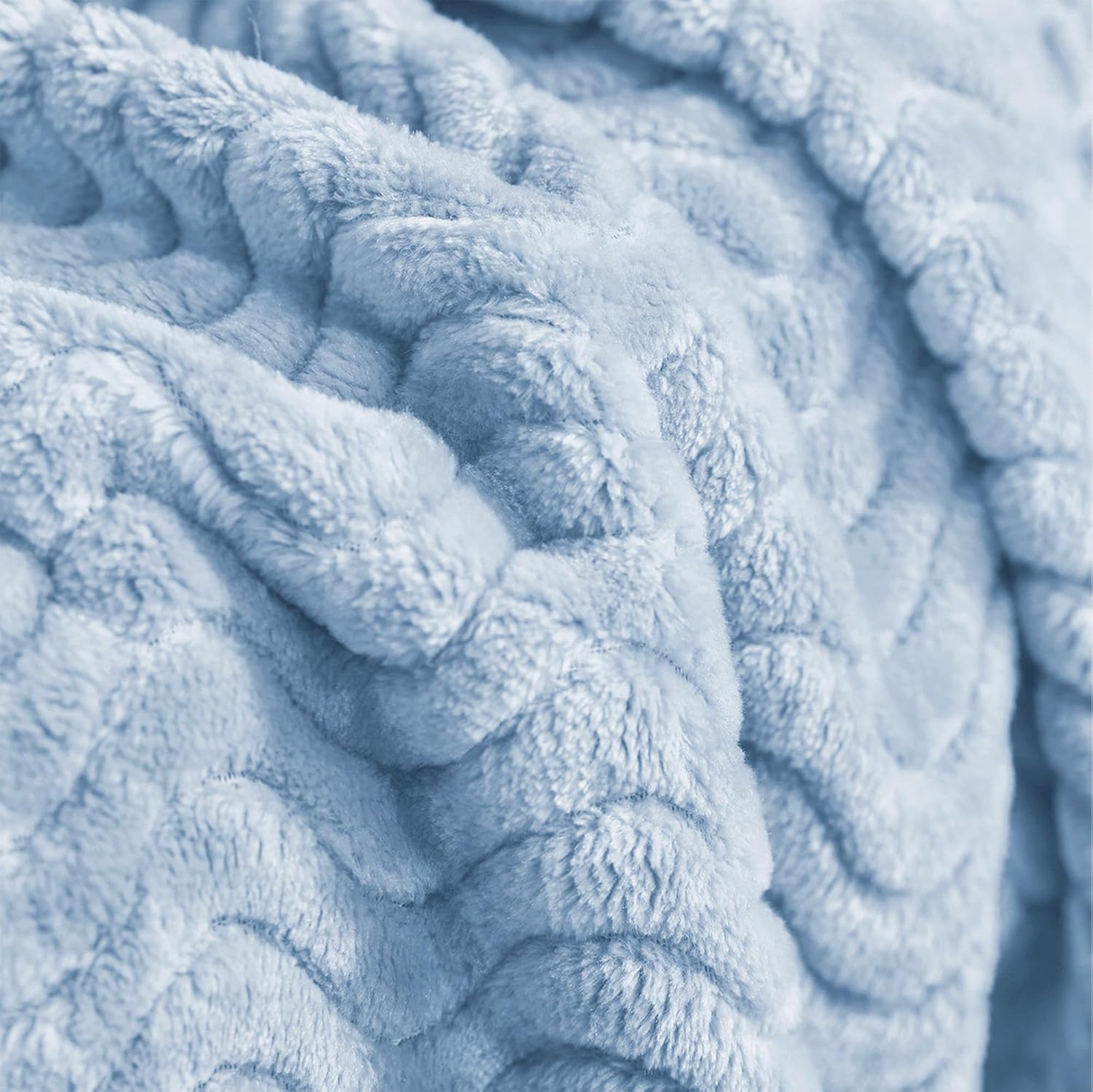 Exclusivo Mezcla Queen Blanket for Bed, Cozy Lightweight Fleece Blankets for All Season, Decorative Giftable Fuzzy Plush Wave Textured Suitable for Women, Men, Light Blue, 90x90 Inches - Image 6