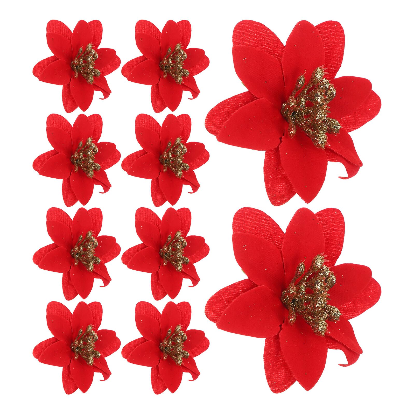 Lot de 10 Fleurs Artificielles de Noël Rouges 6 CM Décorations Festives pour Guirlandes Sapin et Compositions de Fête