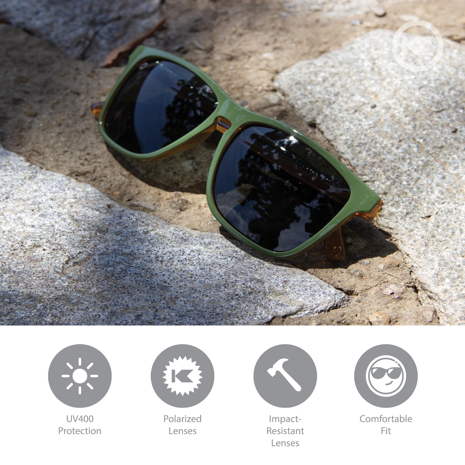Knockaround Fast Lanes Polarized Sunglasses for Men & Women - Impact Resistant Lenses & Full UV400 Protection, Coyote Calls Green