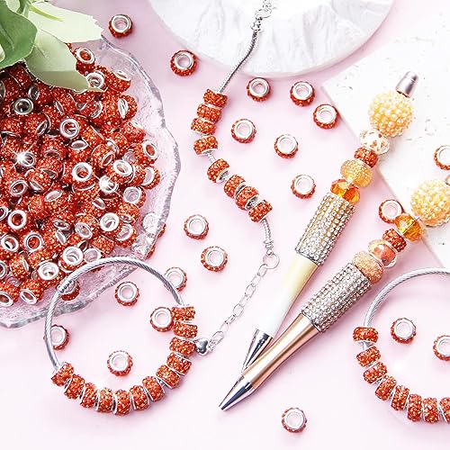 Vista 26 de 200 cuentas europeas de agujero grande – Mixcolor Lampwork Rhinestone Craft Beads para bricolaje pulseras joyería fabricación