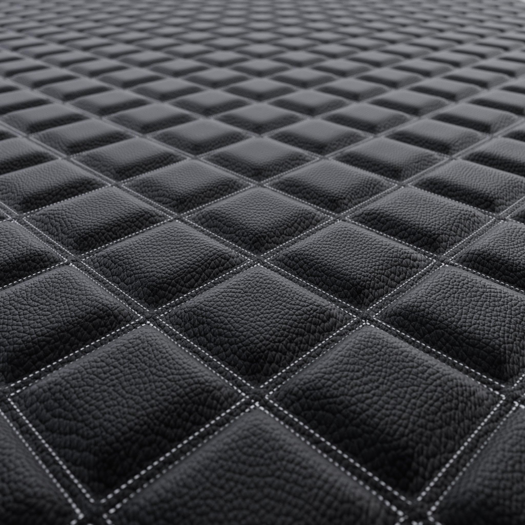 Double Diamond Black Faux Leather Leatherette Upholstery White Stitch for Car, Boat, Camper Fire Retardant Vinyl 1 Metre Length