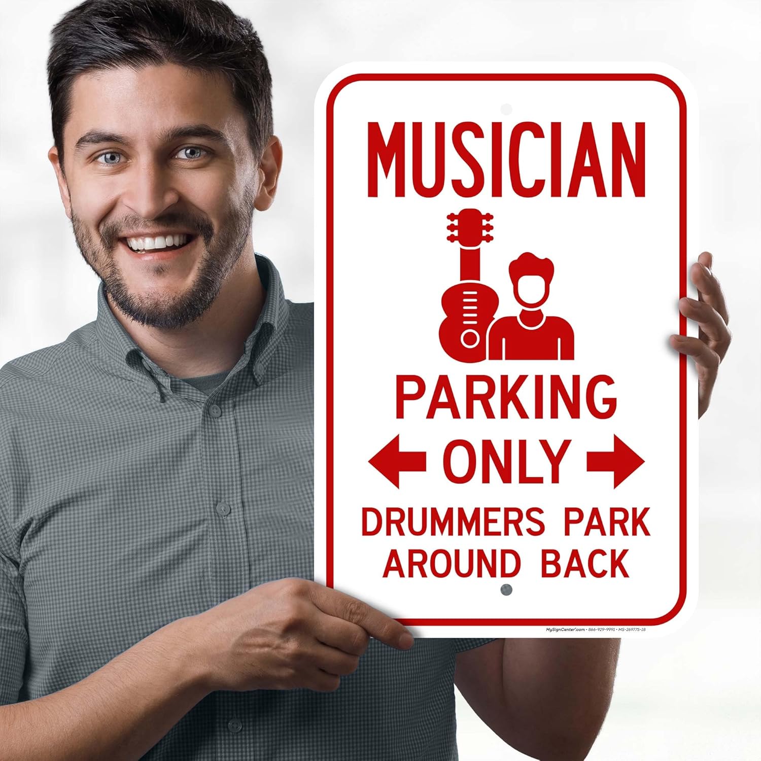 Private Property Musician Parking Only Drummers Park Around Back Sign, 12x18 Inches, Rust Free .063 Aluminum, Fade Resistant, Made in USA by My Sign Center