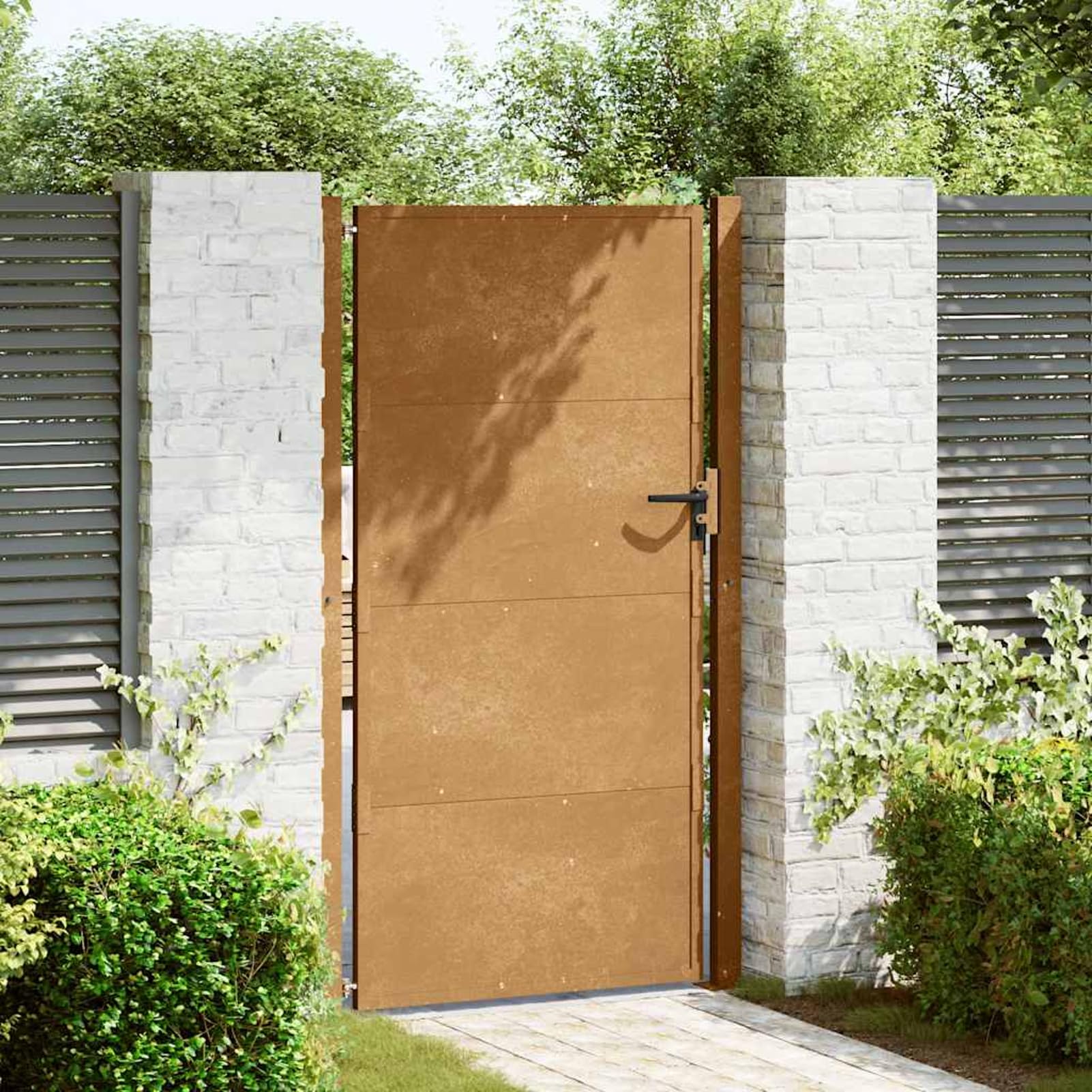Homgoday Puerta de jardín exterior, puerta de jardín 105 x 205 cm de acero Corten, puerta de jardín exterior, puerta exterior, puertas para exterior, puerta peatonal de exterior