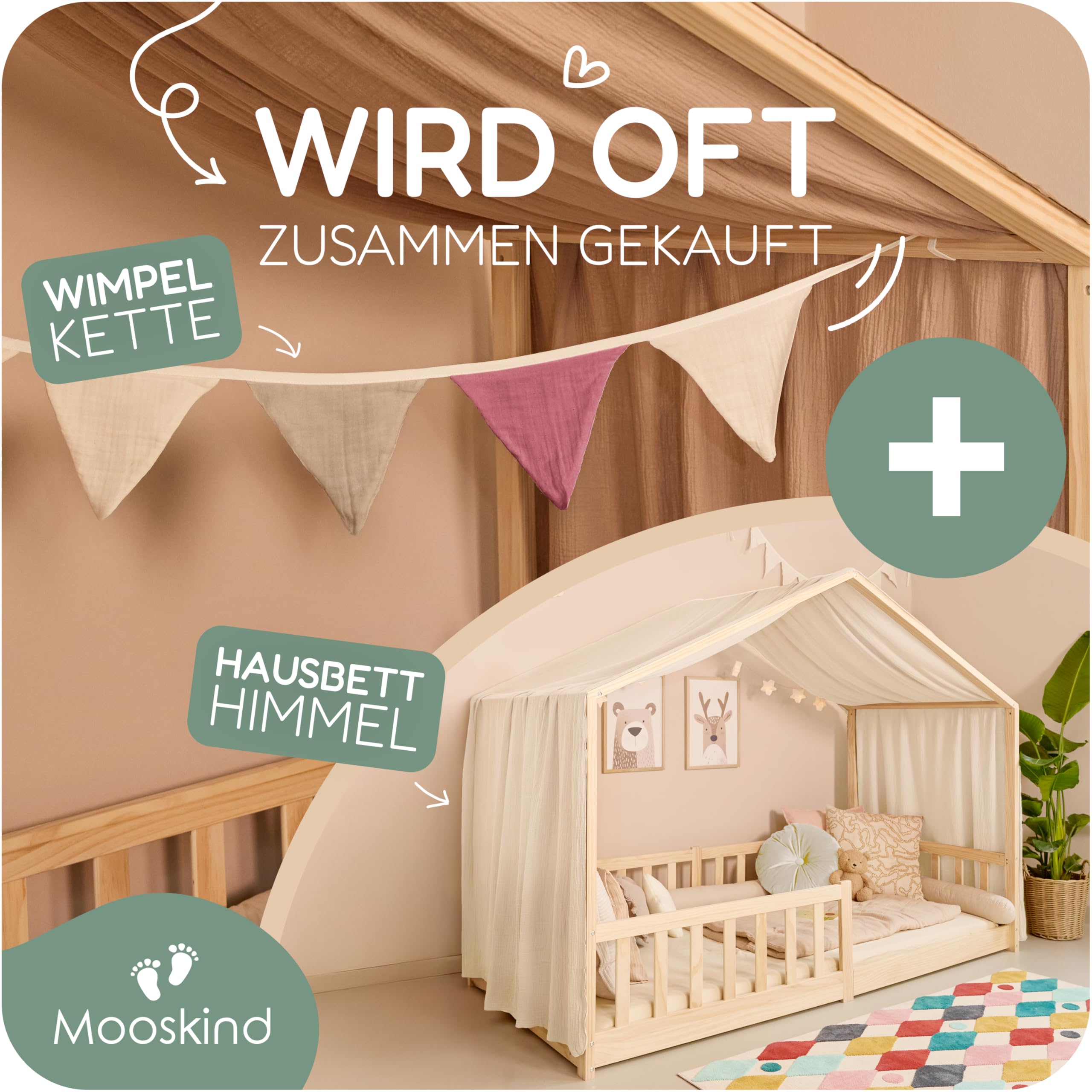 Hausbett Himmel – Aus weichem Musselin in 7 Farben – 100% Bio-Baumwolle – Traumhafte Hausbett Deko & Himmelbett Vorhänge – Made in Europe mit Liebe