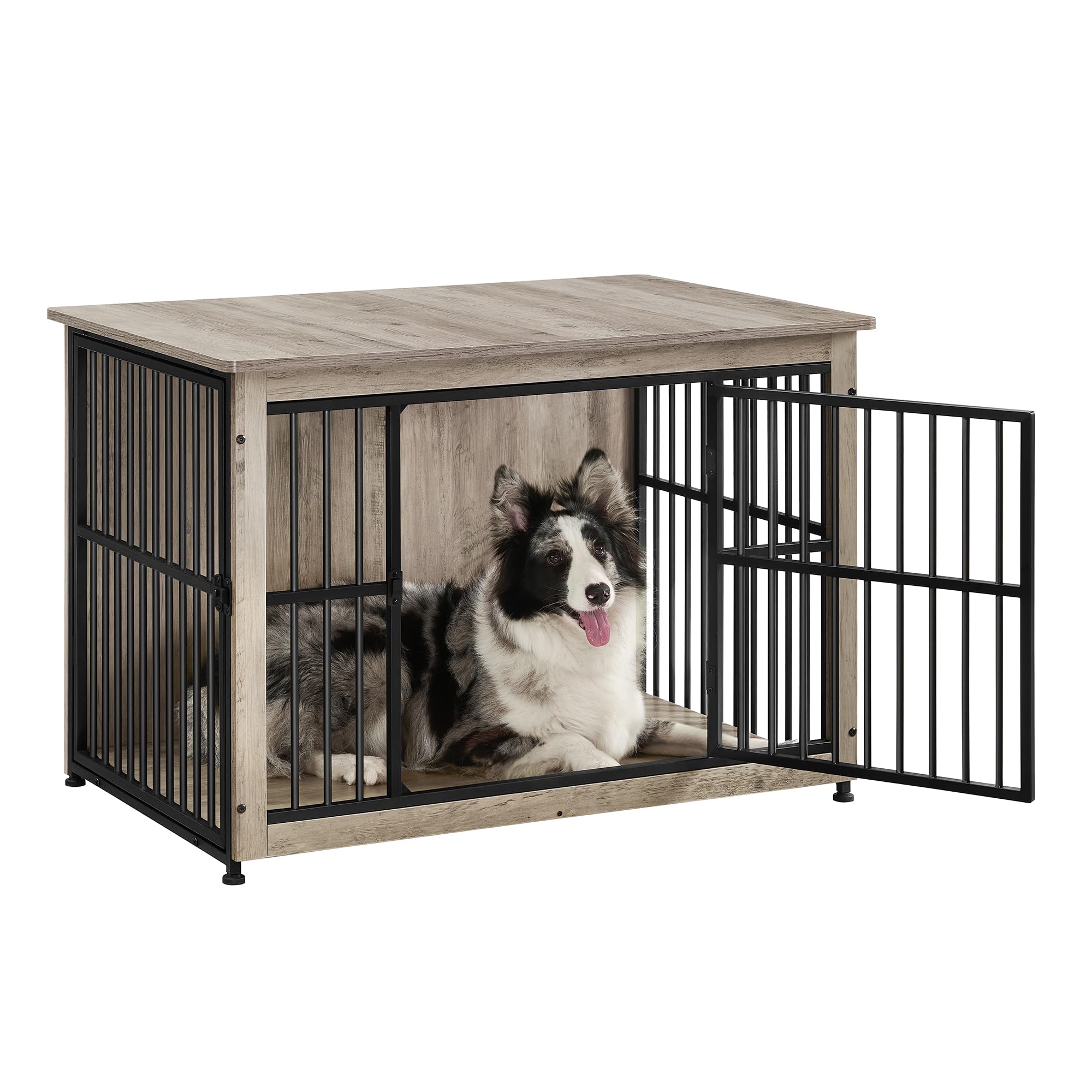 Feandrea Mobile Gabbia per Cani, Gabbia Moderna da Interno con Base Chiusa, 2 Porte, L, per Cani fino a 32 kg, Husky, Border Collie, Shiba Inu, American Bully, Greige Melange PFC023G01