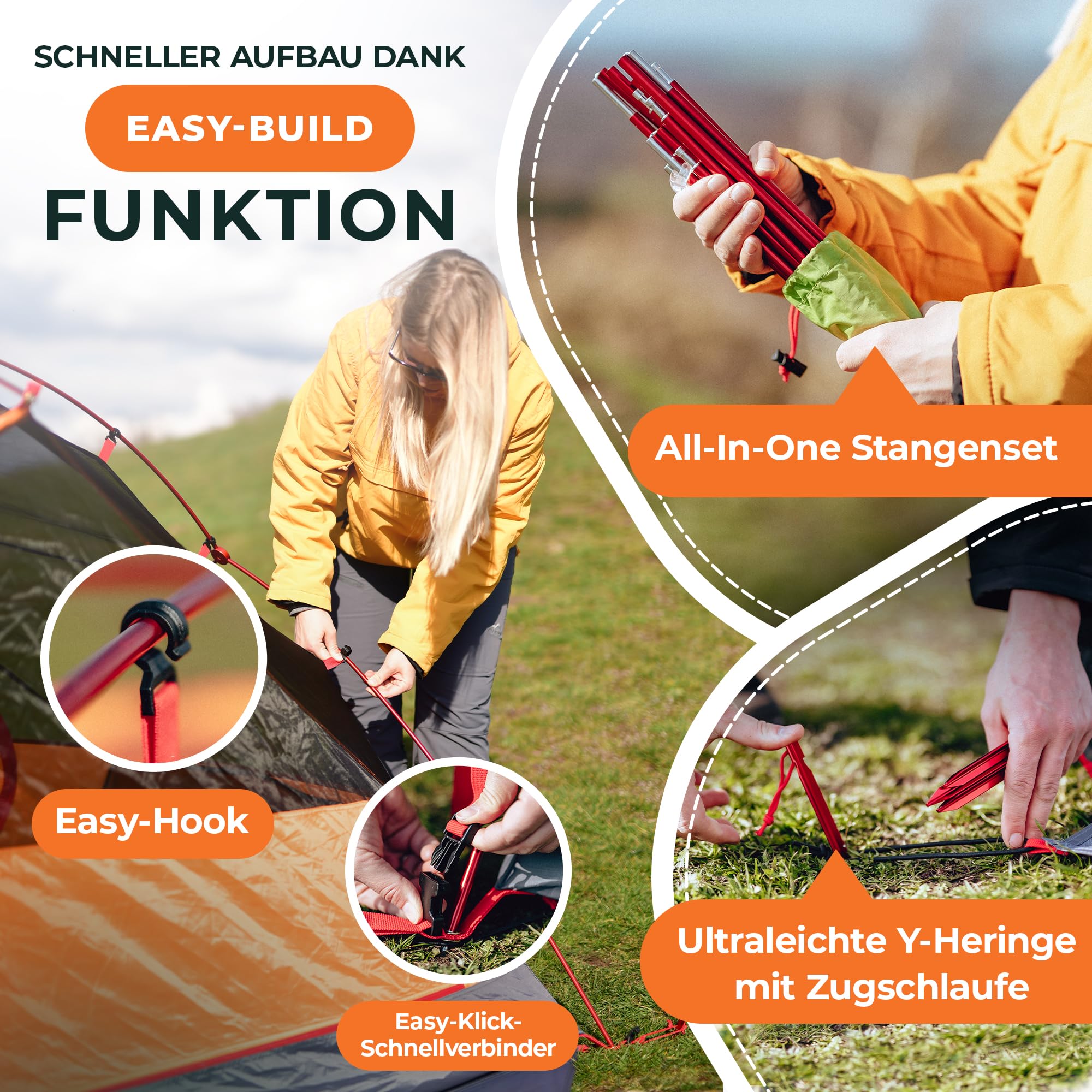 TOURBOLD® Tourbude II 2 Personen Zelt Ultraleicht <3 kg 5 Min. Aufbau | Wasserdicht 3.000 mm Doppelschicht Footprint inklusive Trekking Camping Festival