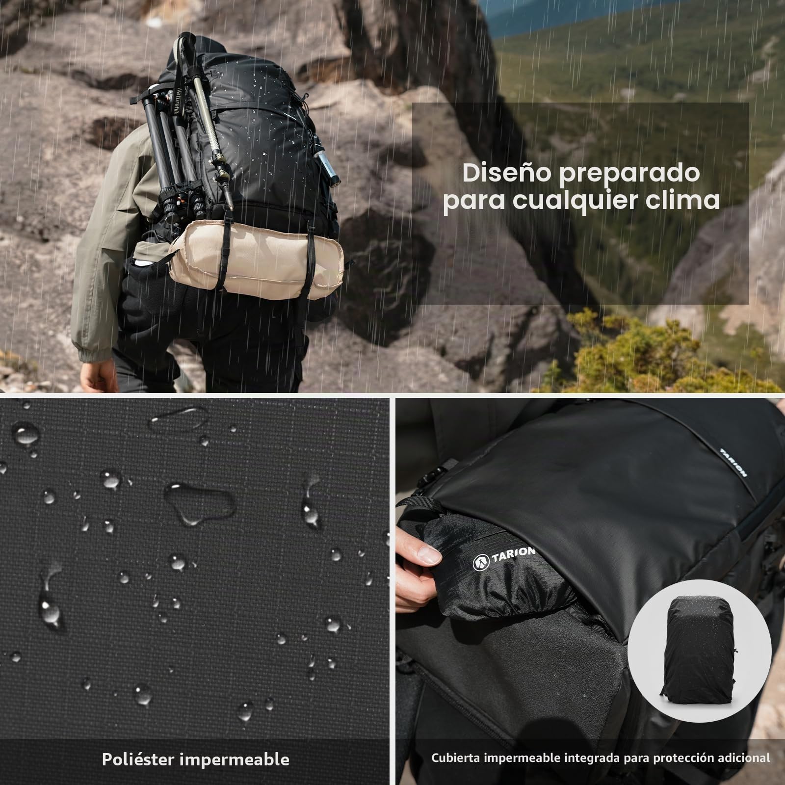 TARION Mochila Fotografía Expandible Senderismo - 35L Mochila Cámara Urbana Impermeable - Espacio Drone Trípode Portátil 16 Pulgadas DSLR SLR XProber