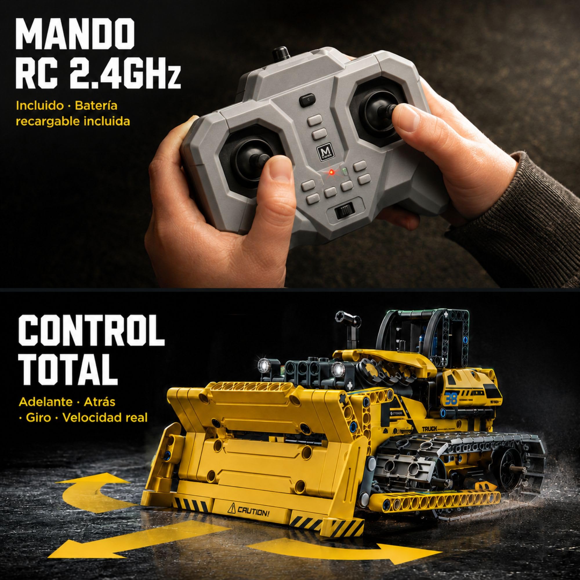 iM.Master STEM Academy: Mechanical Master - R/C 3 en 1: Crawler & Bulldozer -452pc- Vehículo Modelo de Ladrillos, Control Remoto, Juego de Actividades de Bloques de construcción