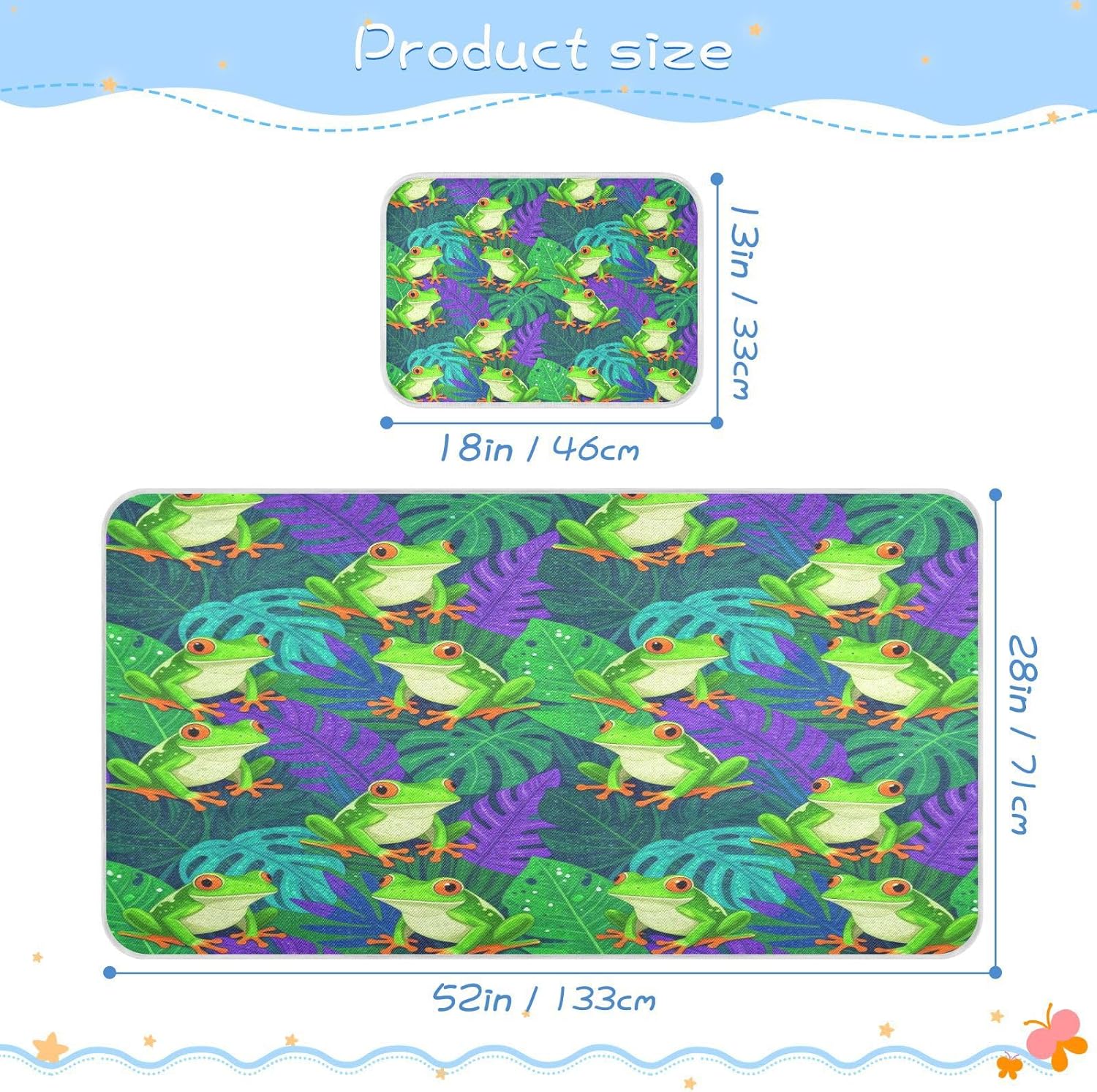 Cooling Baby Bed Mattress Protector 28" x 52" Washable Painted Tree Frogs Pattern Mattress Protector pad for Baby&Toddler