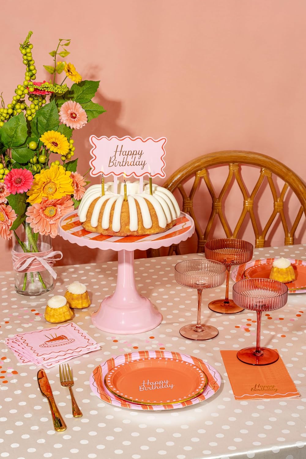 Birthday Cake Slice Design Cocktail Napkins – 5 inch Pink/Red, Pack of 40