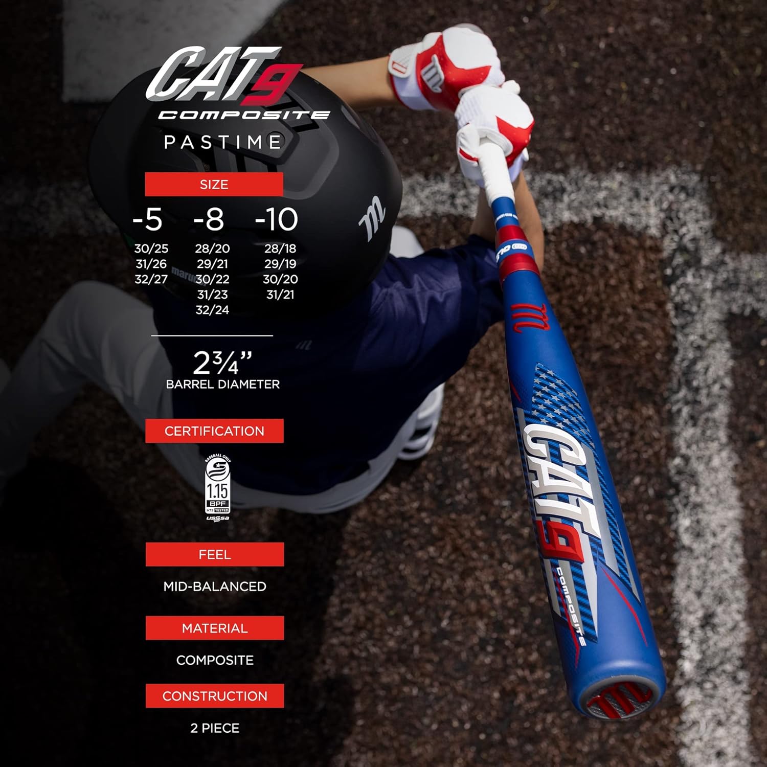 Marucci CAT9 Composite Pastime USSSA Senior League Metal Baseball Bat, 2 3/4” Barrel : Everything Else