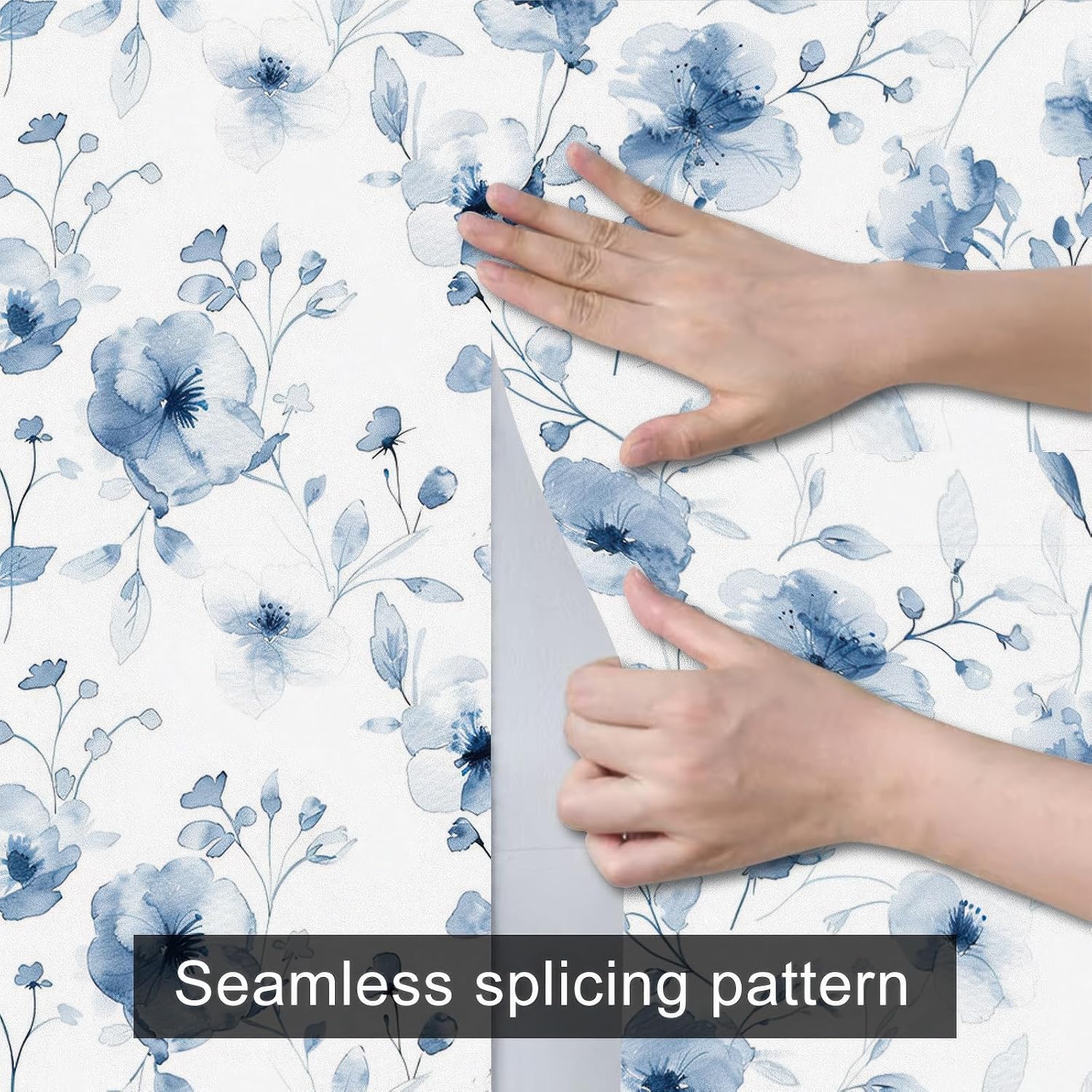 HOMETITUTE Blue Watercolor Floral Wallpaper Peel and Stick Flower Contact Paper Marble Wall Paper Stick 118.1" x 17.7" Removable Self Adhesive Vinyl Wall Covering for Bedroom Study Living Room Decor